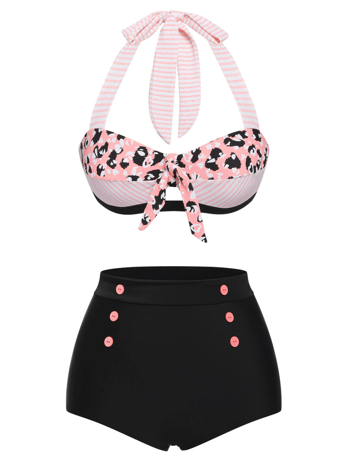 1950s Striped Patchwork Halter Swimsuit - Image 5