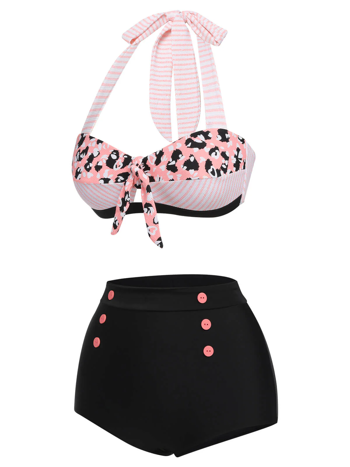 1950s Striped Patchwork Halter Swimsuit - Image 6