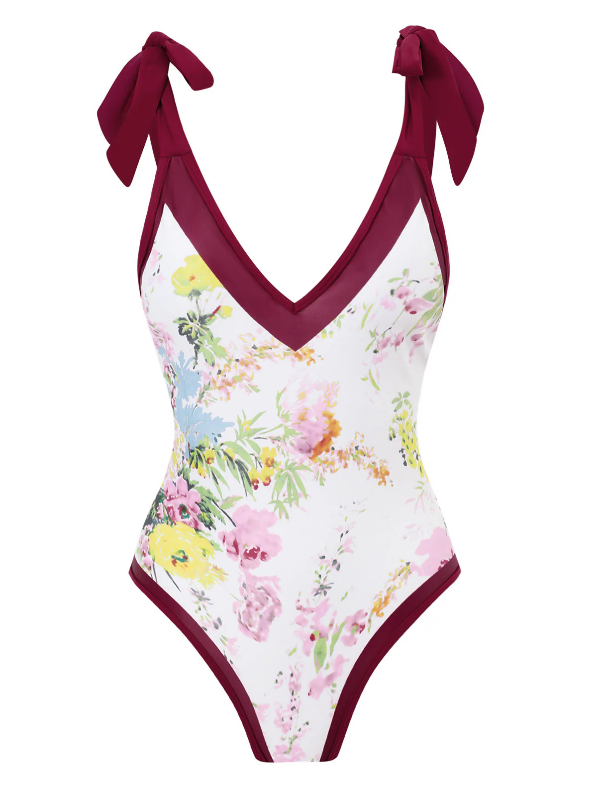1950s V-Neck Flowers Lacing Swimsuit & Cover Up - Image 4
