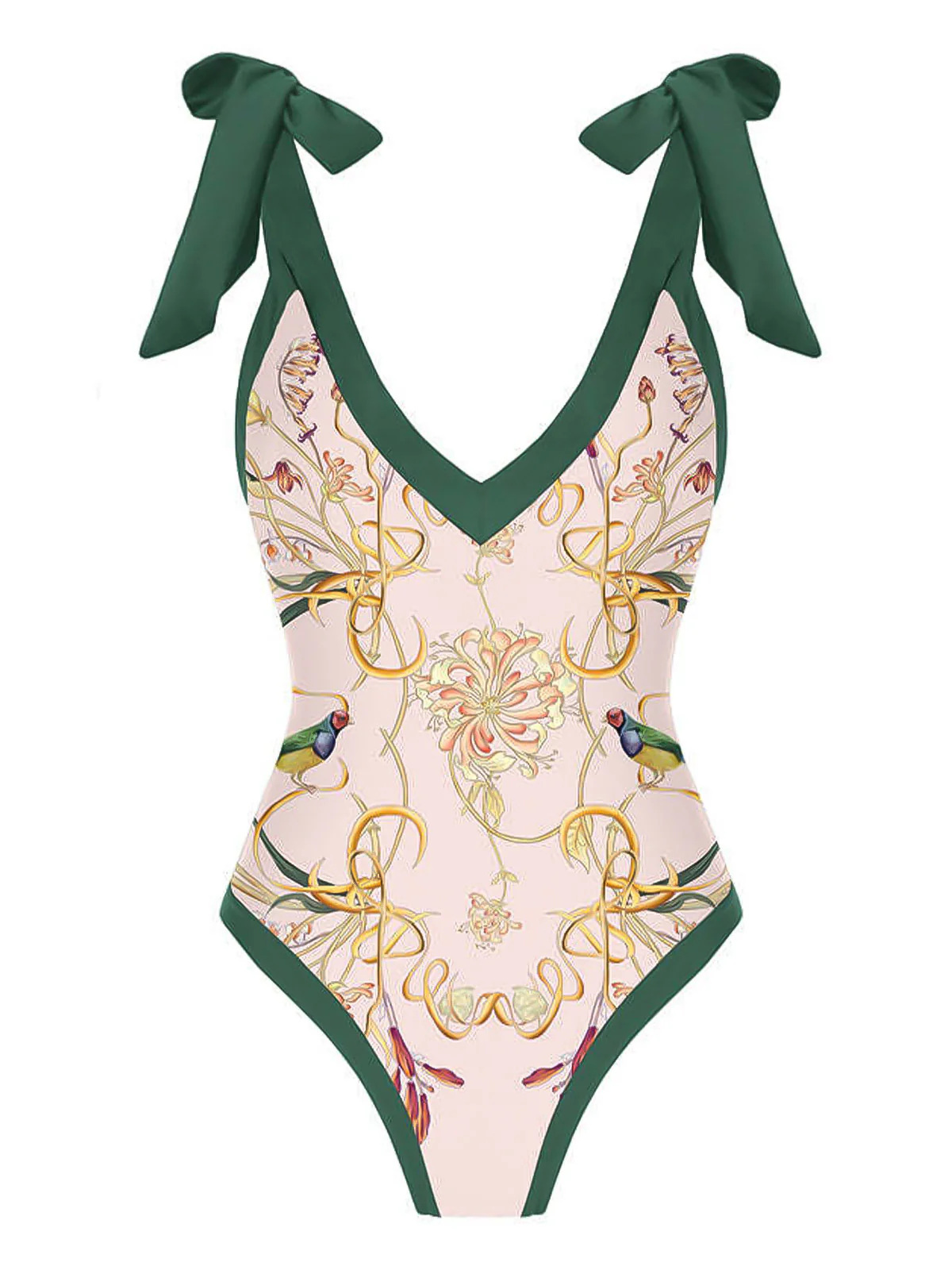 1950s V-Neck Flowers Lacing Swimsuit & Cover Up - Image 6