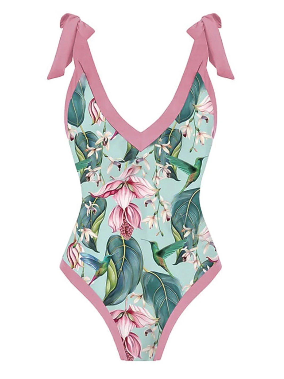 1950s V-Neck Flowers Lacing Swimsuit & Cover Up - Image 8