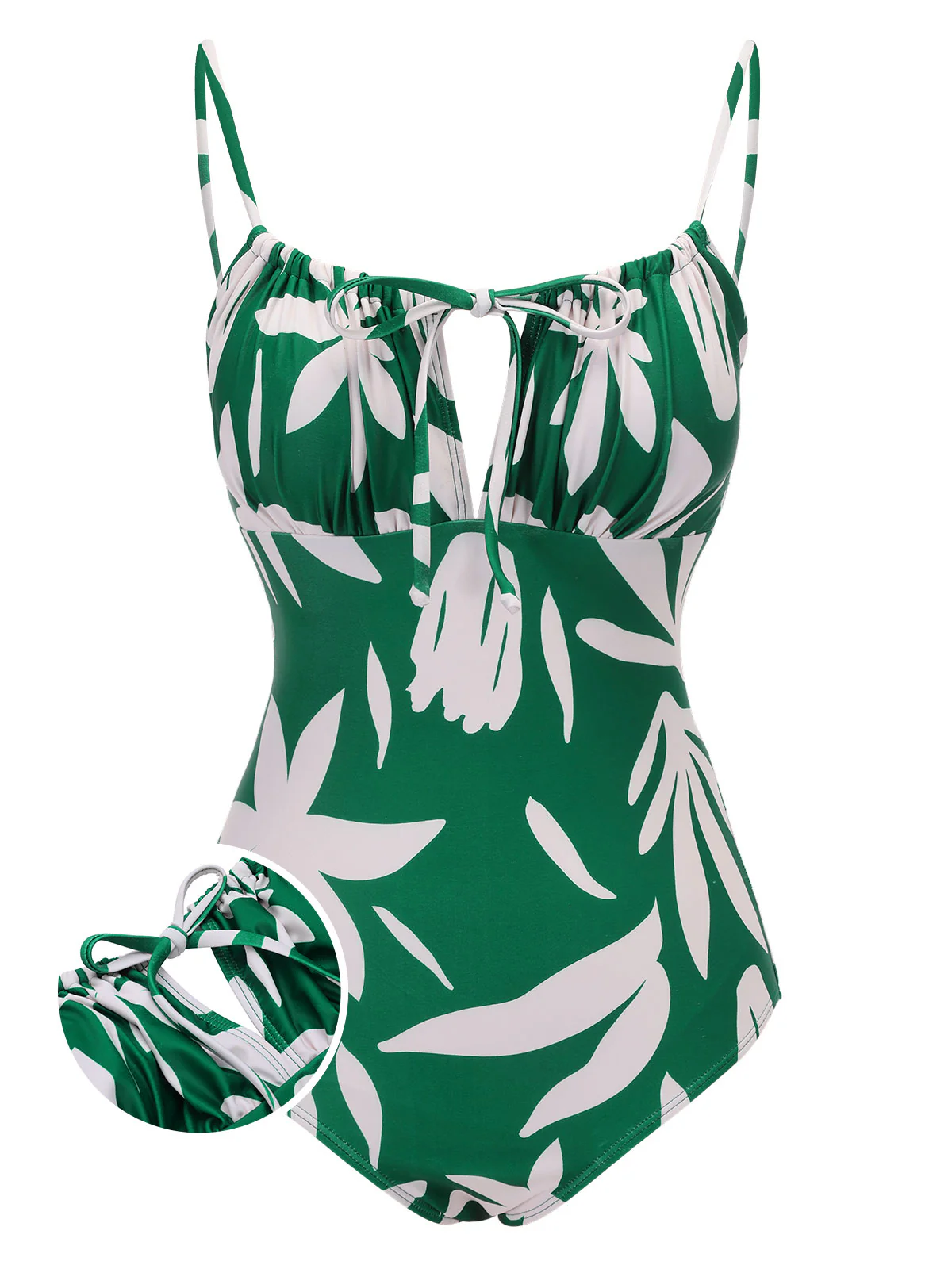 1960s Green Leaf Sleeveless Camisole Strap Swimsuit - Image 3