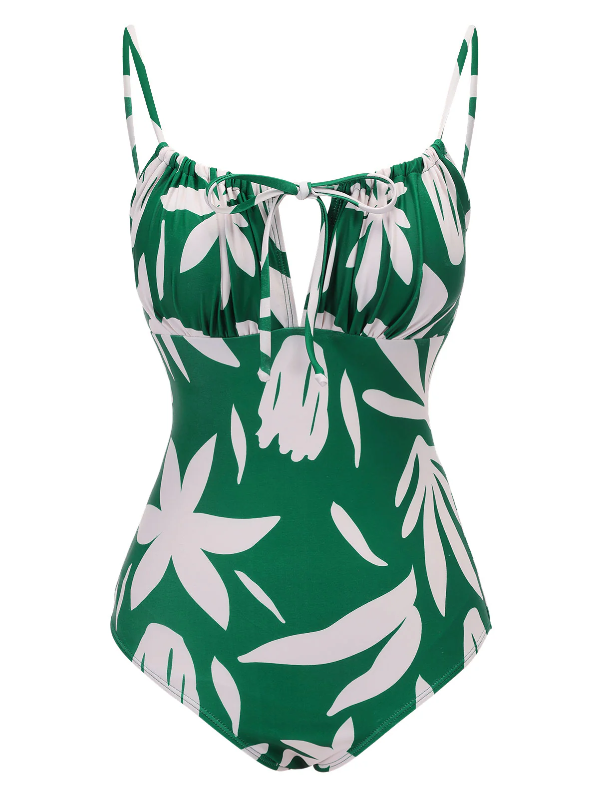 1960s Green Leaf Sleeveless Camisole Strap Swimsuit - Image 4