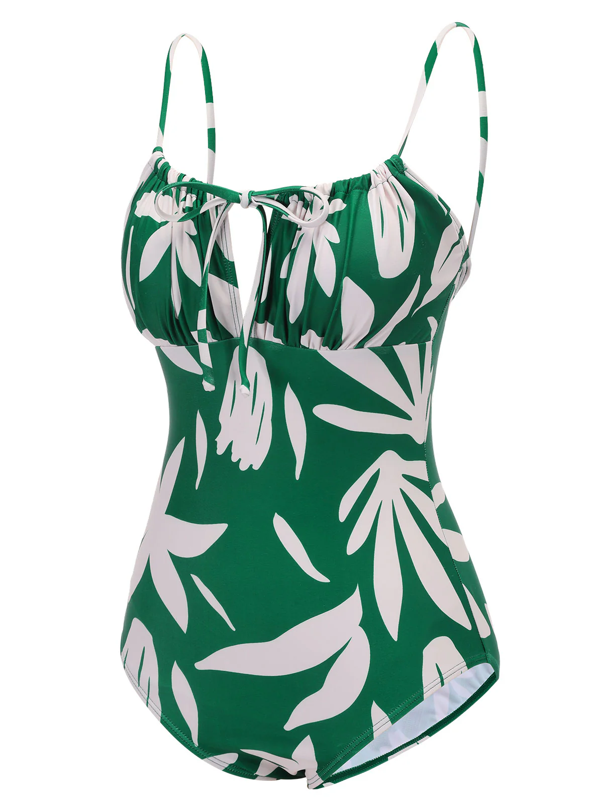 1960s Green Leaf Sleeveless Camisole Strap Swimsuit - Image 5