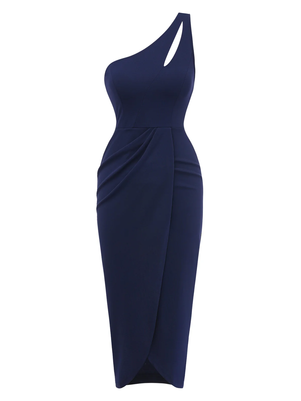 1960s Wrinkle One-Shoulder Surplice Knit Pencil Dress - Image 10