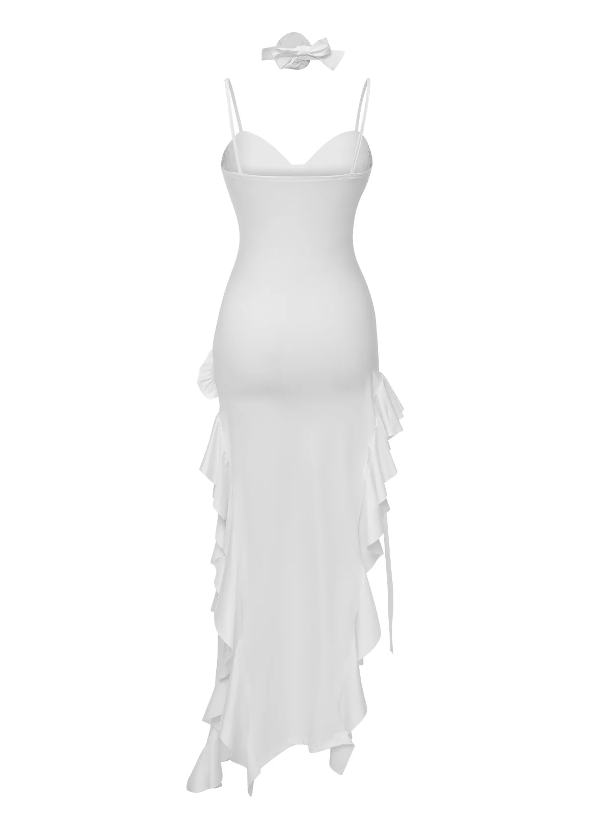 1970s Solid 3D Rose Ruffle High Low Hem Dress - Image 7