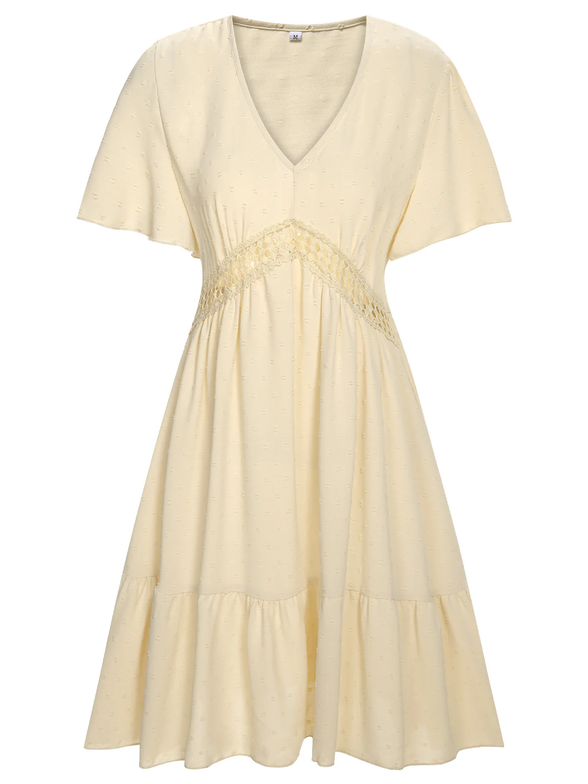 1970s Solid V-Neck Splicing Lace Flare Dress - Image 3