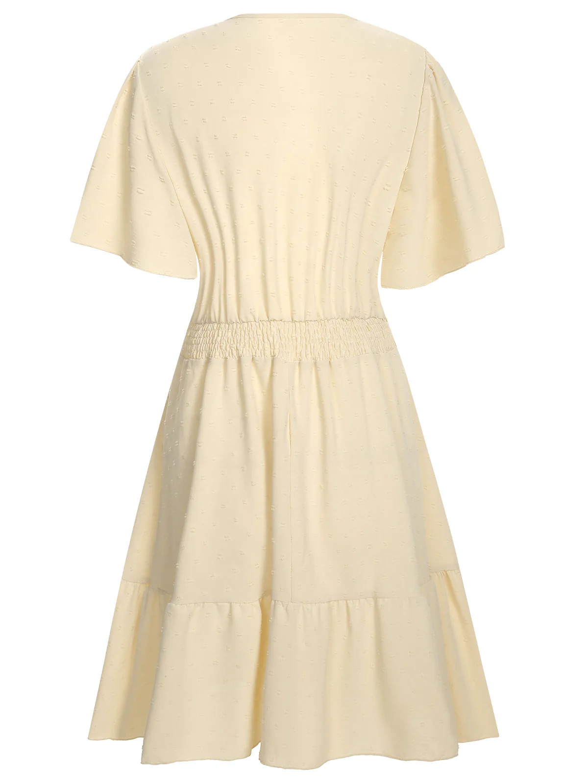 1970s Solid V-Neck Splicing Lace Flare Dress - Image 4