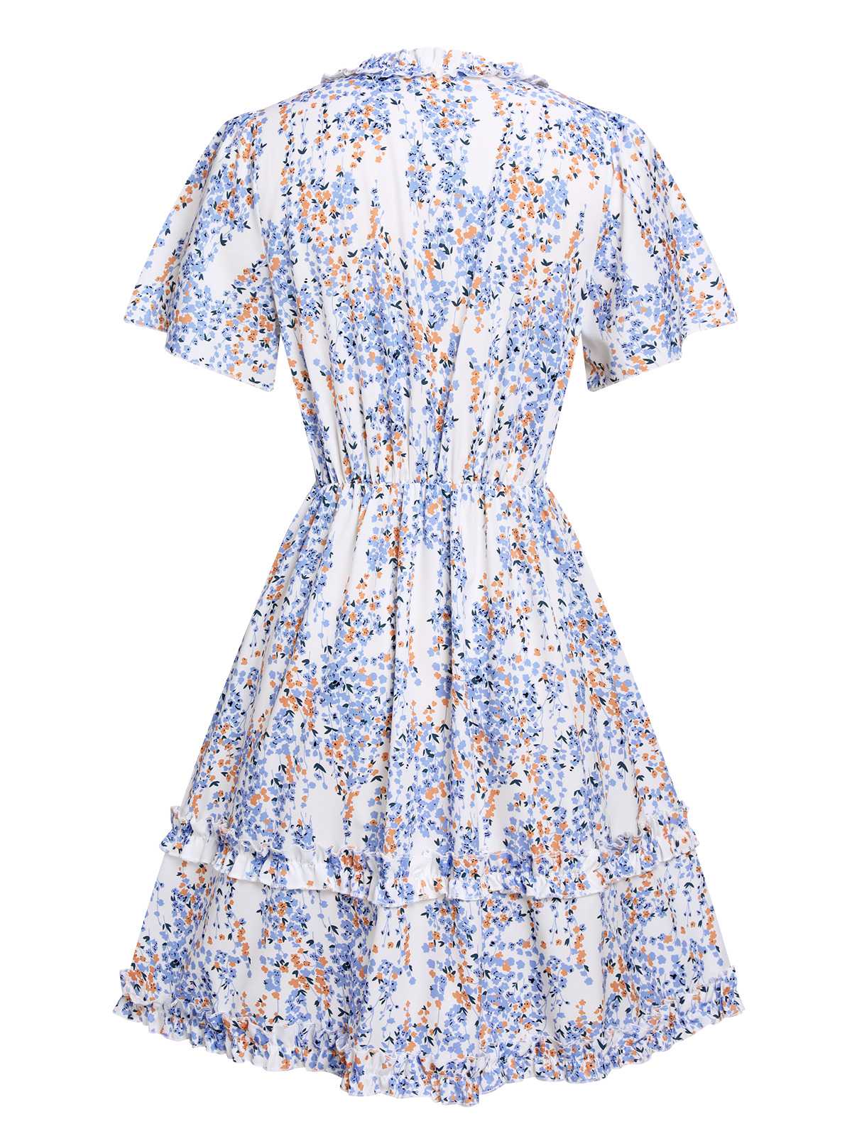 1970s V-Neck Ditsy Floral Wrinkle Dress - Image 3
