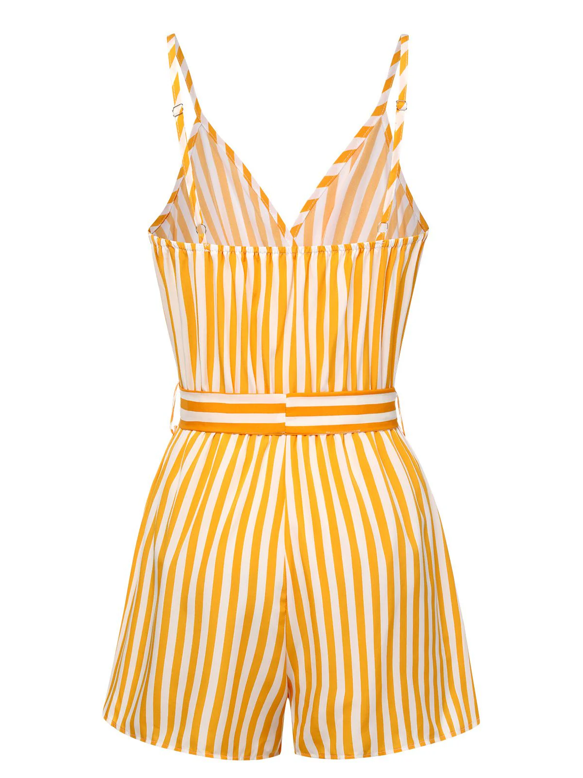 1970s V-Neck Vertical Stripes Lace Up Romper - Image 3