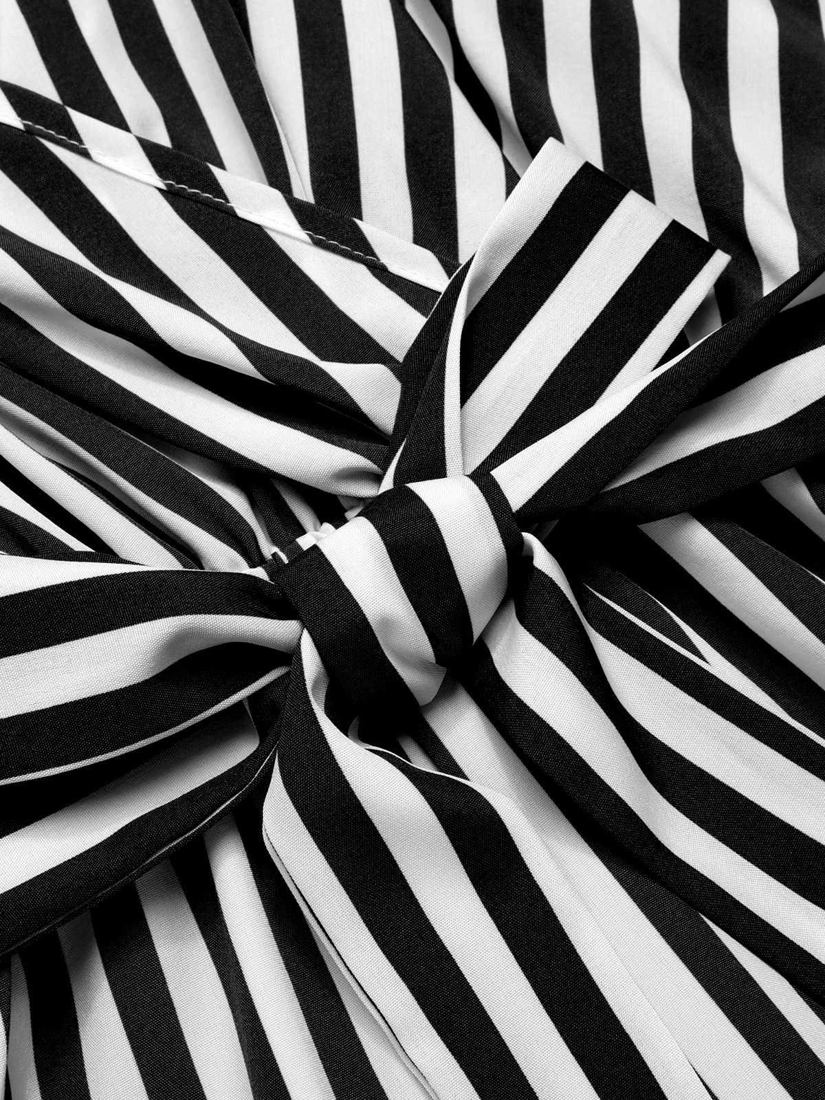 1970s V-Neck Vertical Stripes Lace Up Romper - Image 9