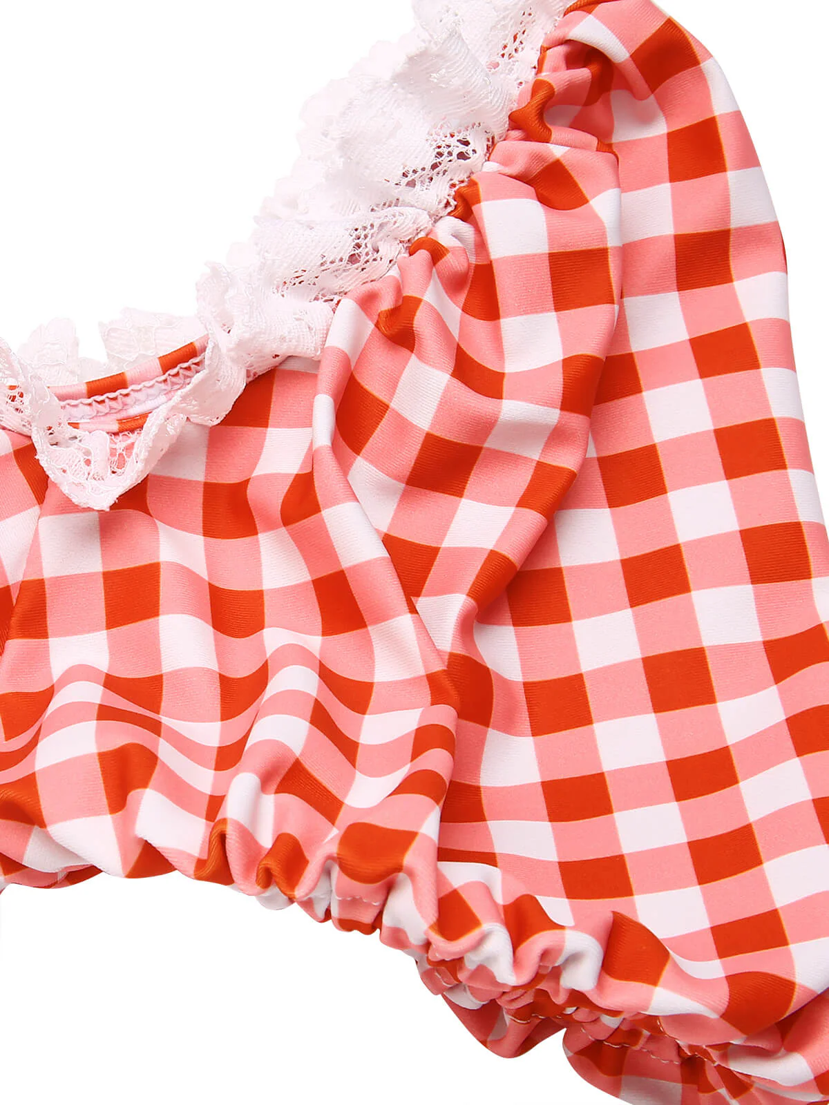 2PCS 1960s Plaid Lace Patchwork Swimsuit - Image 5