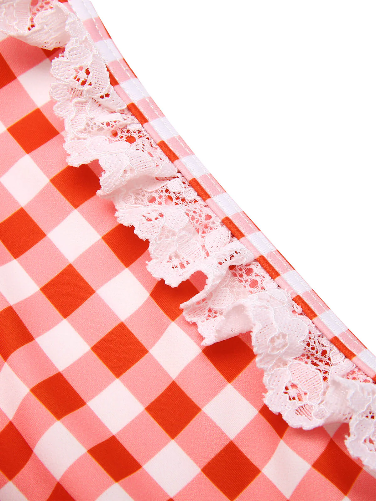 2PCS 1960s Plaid Lace Patchwork Swimsuit - Image 6