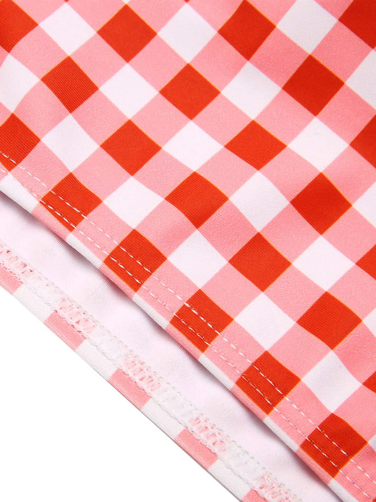 2PCS 1960s Plaid Lace Patchwork Swimsuit - Image 7