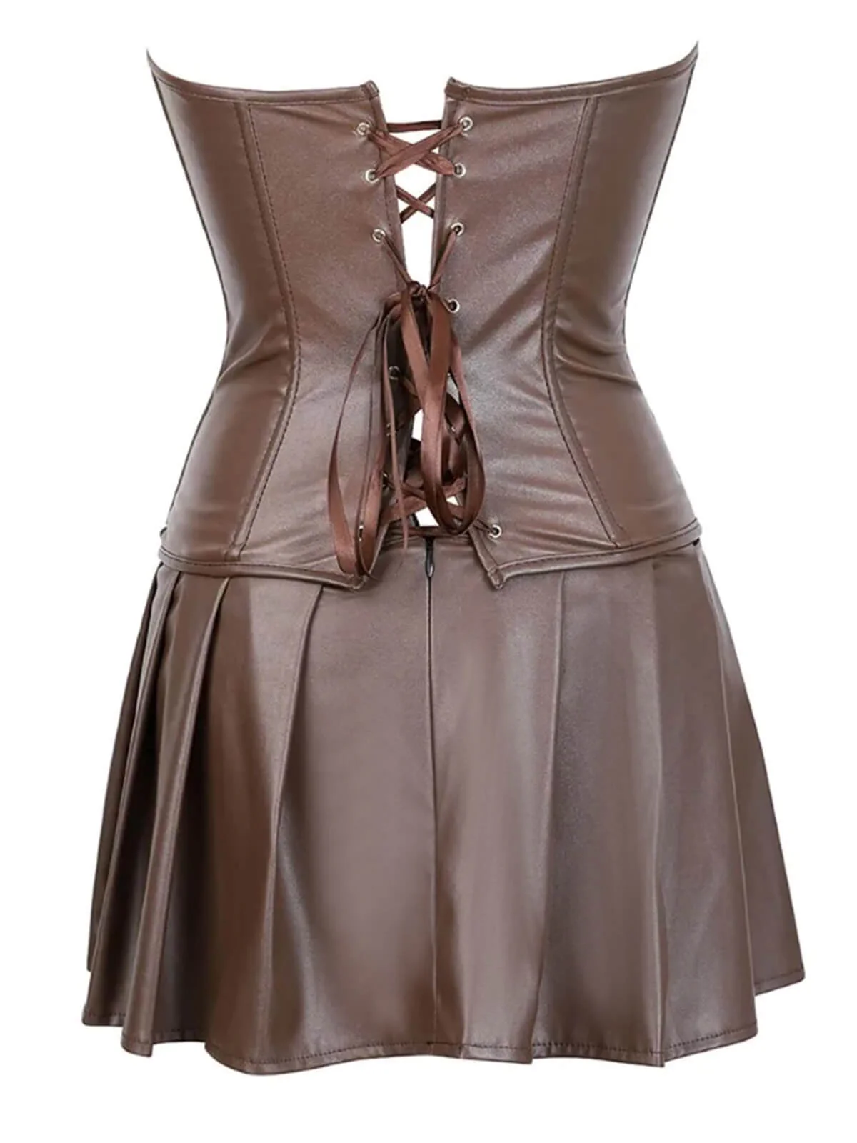 2PCS 1970s Gothic Faux Leather Bandeau Corset & Skirt - Image 4