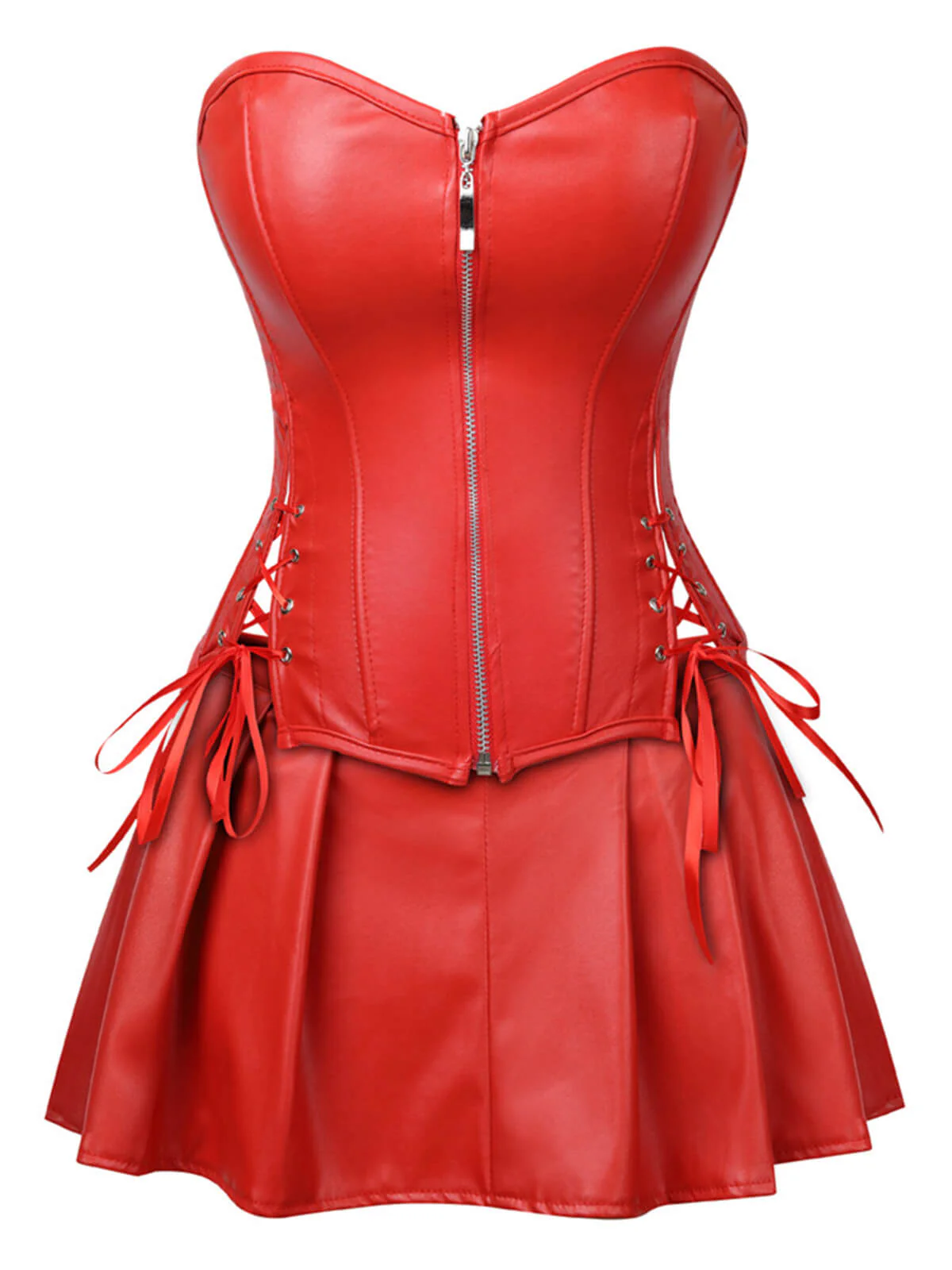 2PCS 1970s Gothic Faux Leather Bandeau Corset & Skirt - Image 5