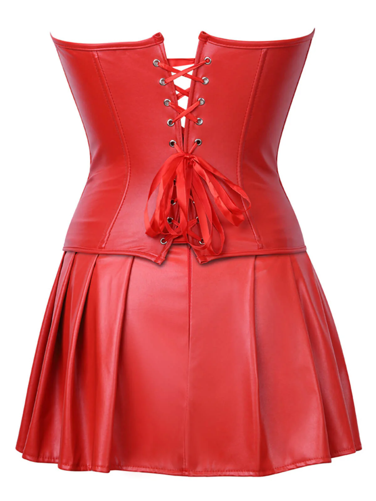 2PCS 1970s Gothic Faux Leather Bandeau Corset & Skirt - Image 6