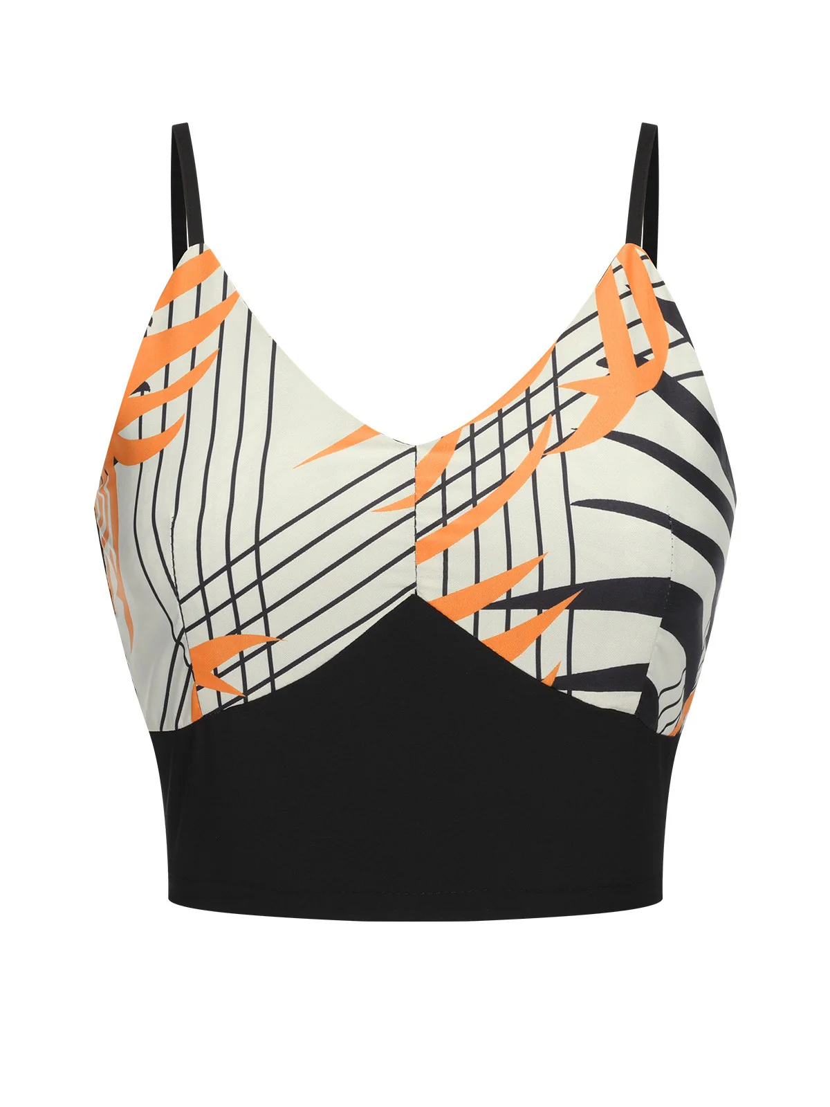 2PCS 1970s Plant Prints V-Neck Short Strap Top & Pants - Image 4