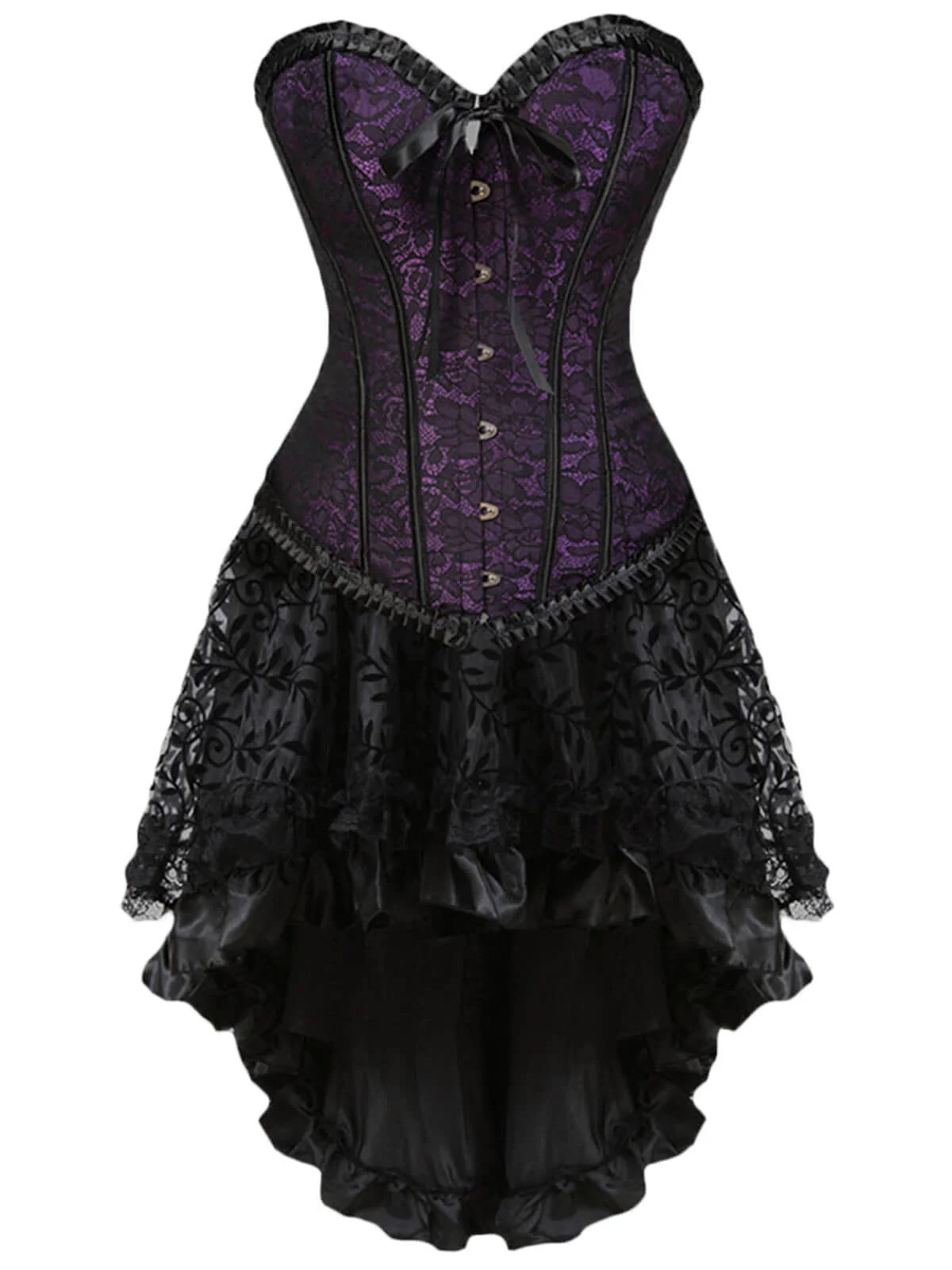 2PCS 1970s Steampunk Lace Corset & High Low Skirt - Image 4