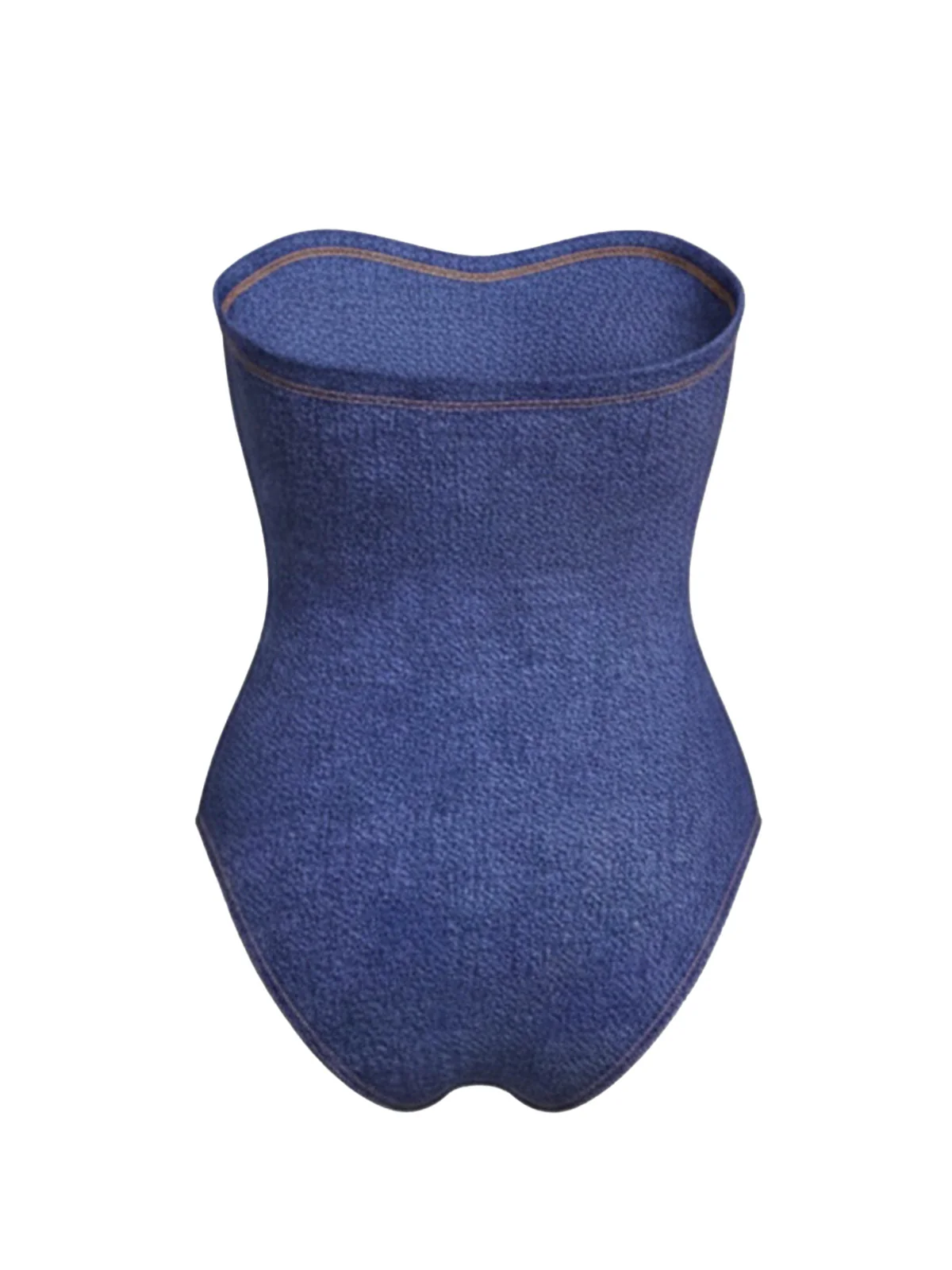 2PCS 1980s Strapless Denim Bow Swimsuit & Striped Cover-Up - Image 5