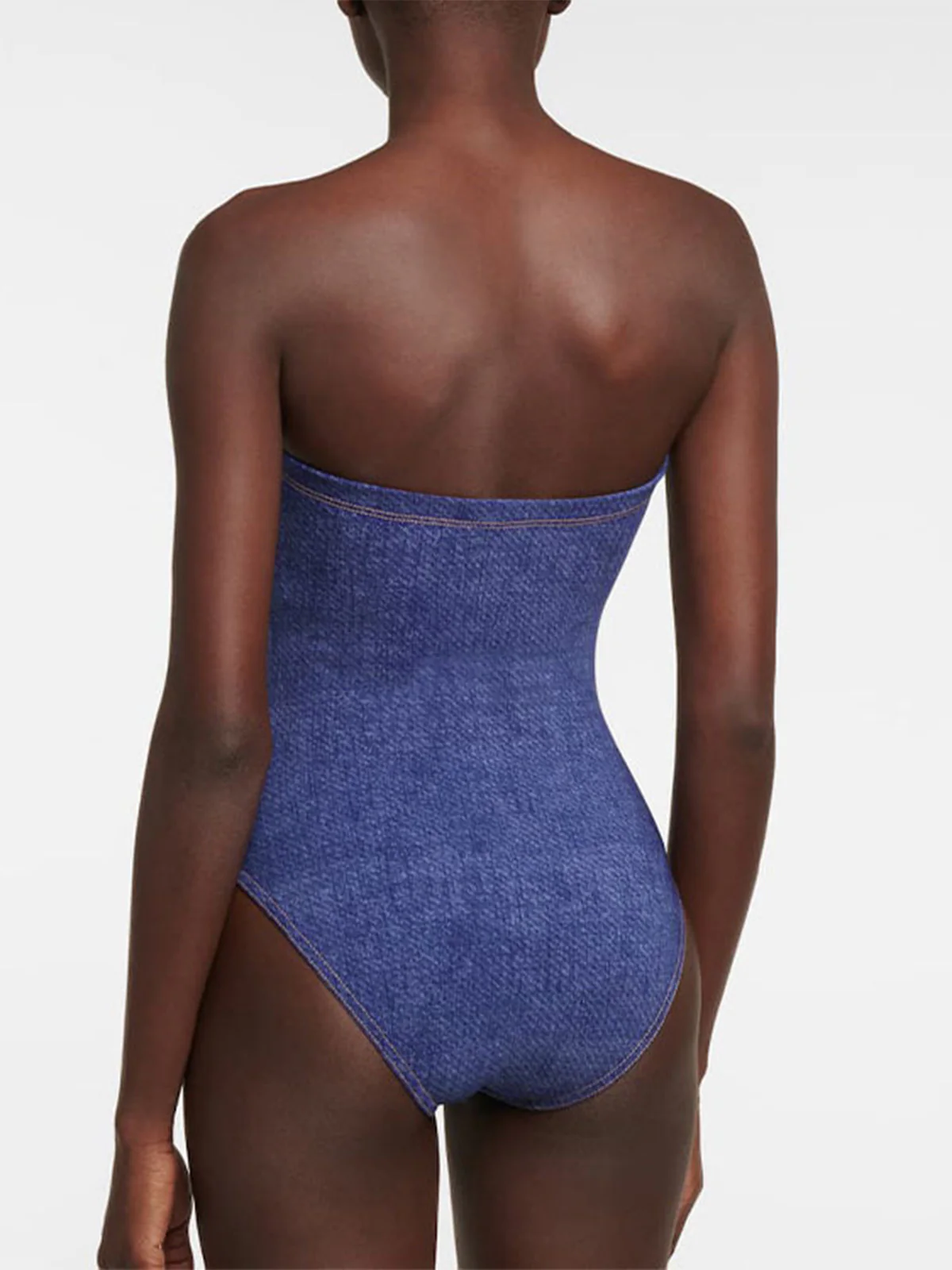 2PCS 1980s Strapless Denim Bow Swimsuit & Striped Cover-Up - Image 9