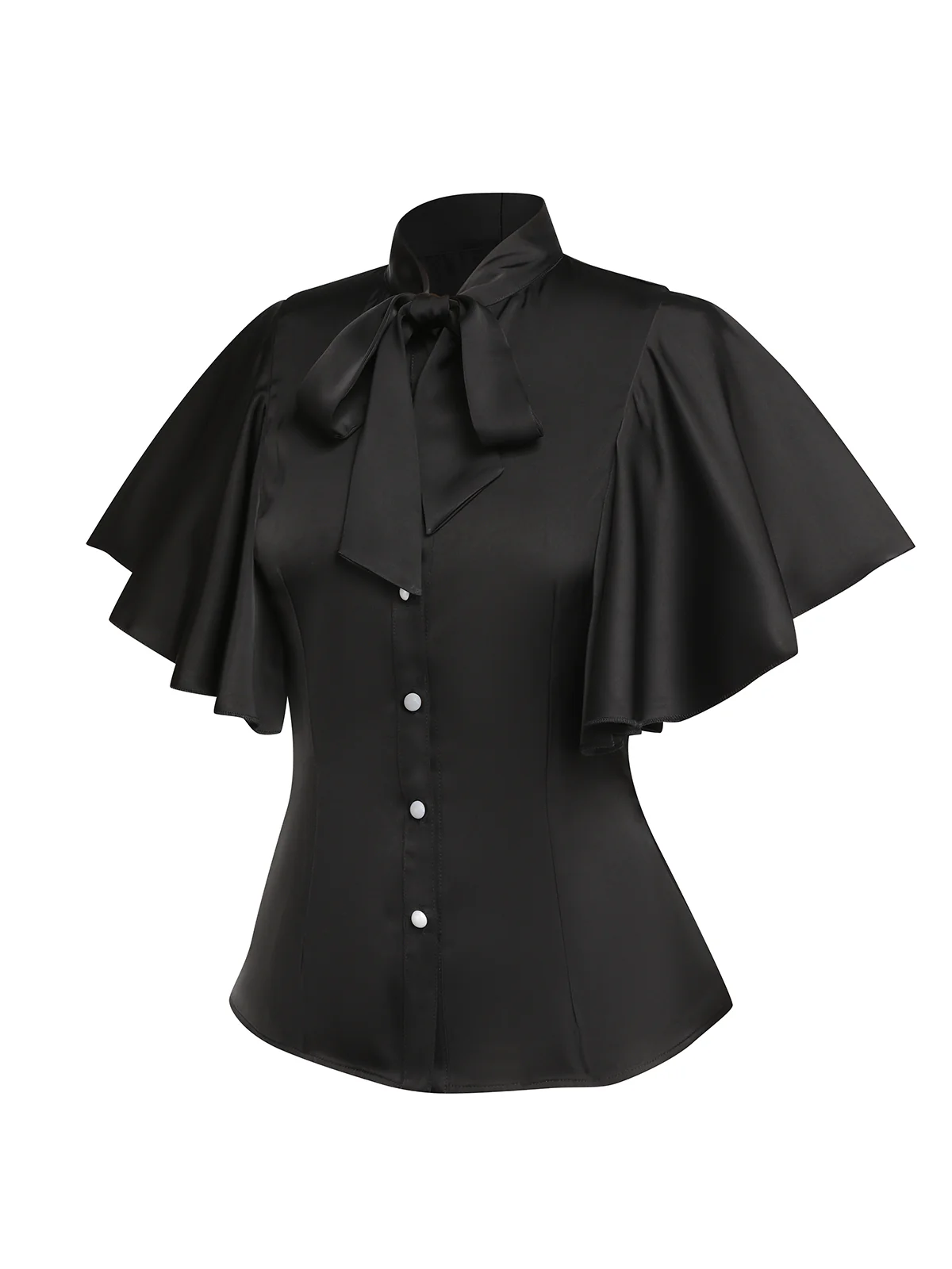 2PCS 1950s Black Solid Blouse & Suspender Skirt - Image 3