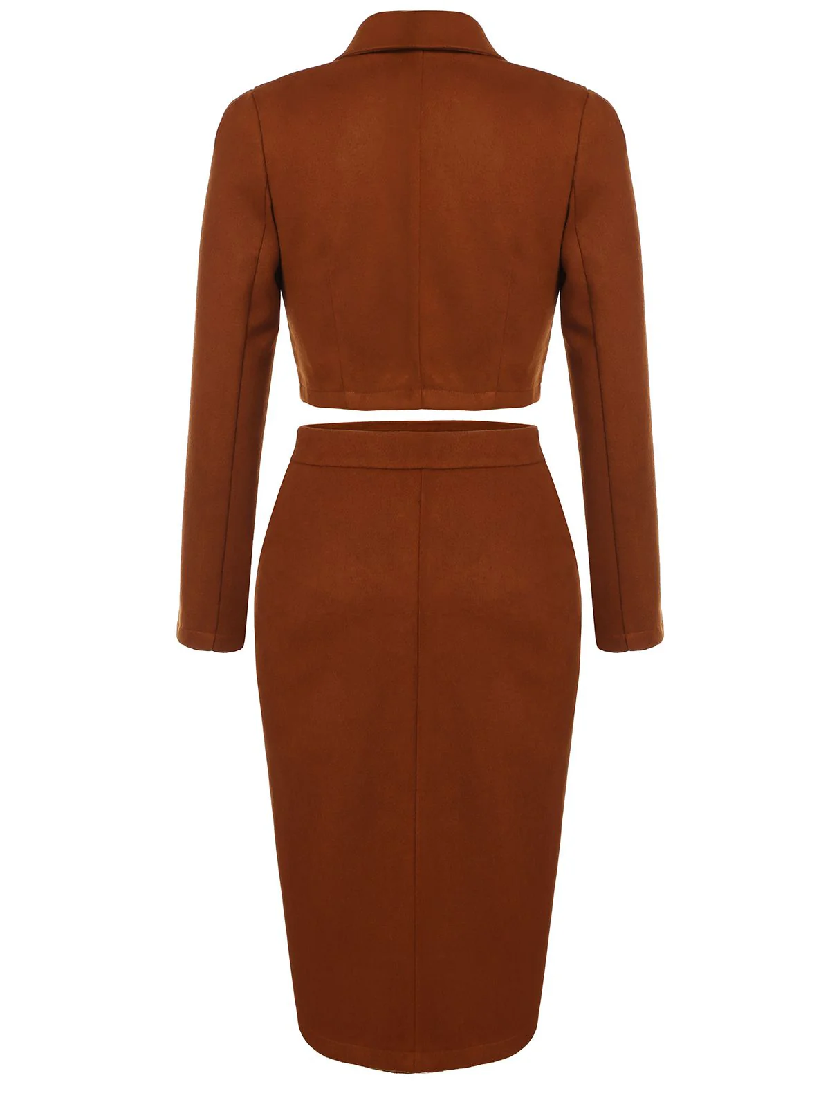 2PCS Brown 1960s Button Top & Pencil Skirt - Image 4