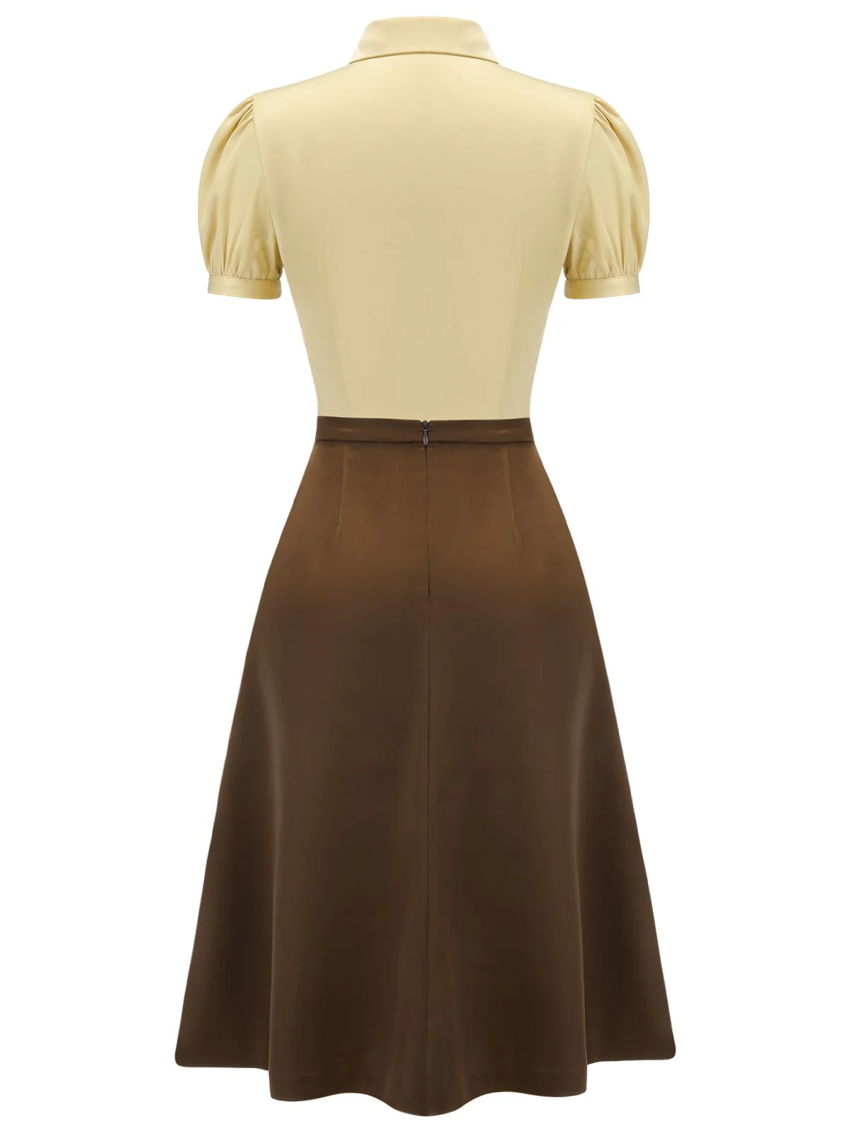 2PCS Lapel Puff Sleeve Solid Blouse & High Waist Skirt - Image 4