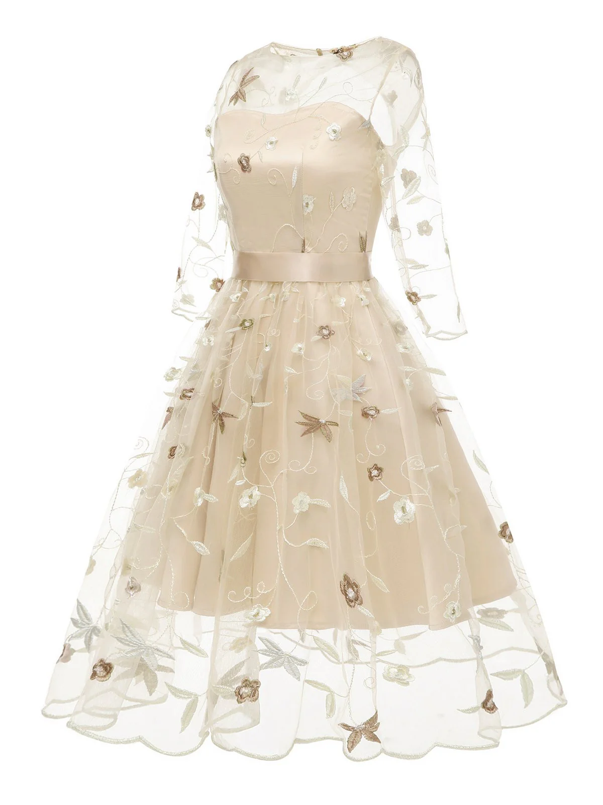 3/4 Sleeve 1950s Floral Embroidery Dress - Image 3