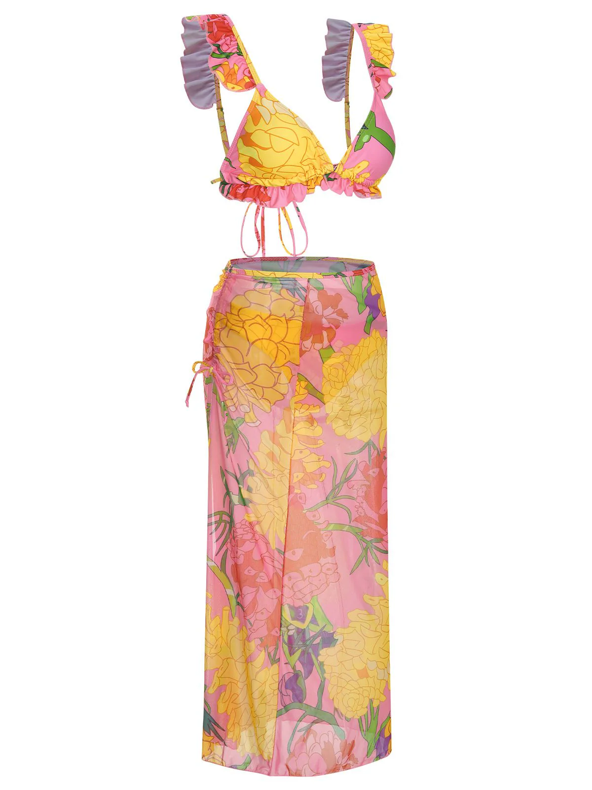 3PCS 1970s Pink Floral Swimsuit Set - Image 3