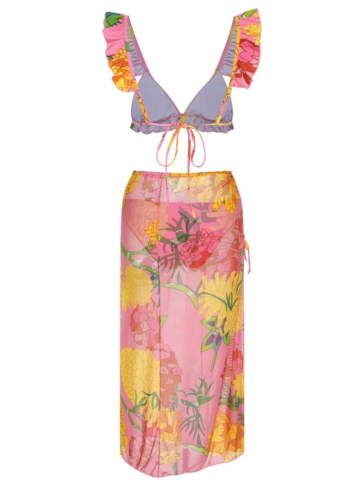 3PCS 1970s Pink Floral Swimsuit Set - Image 4