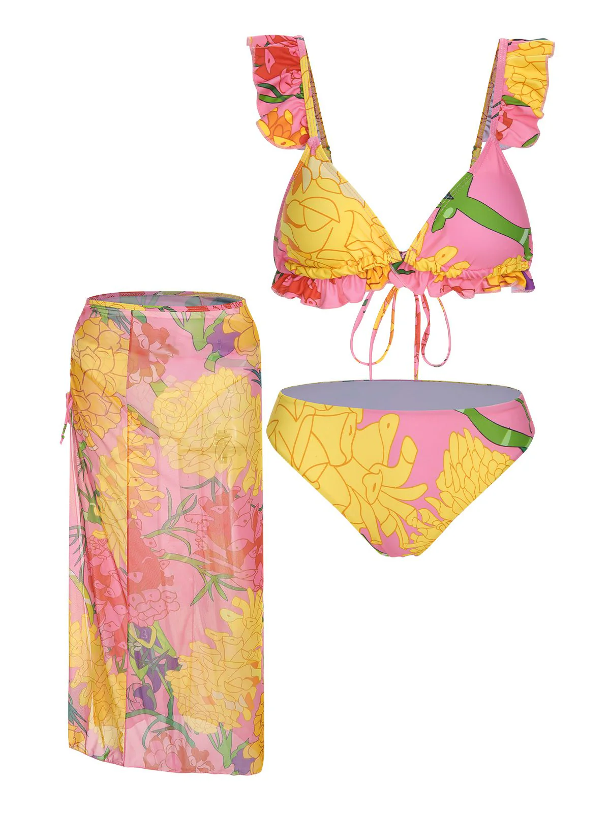 3PCS 1970s Pink Floral Swimsuit Set - Image 5