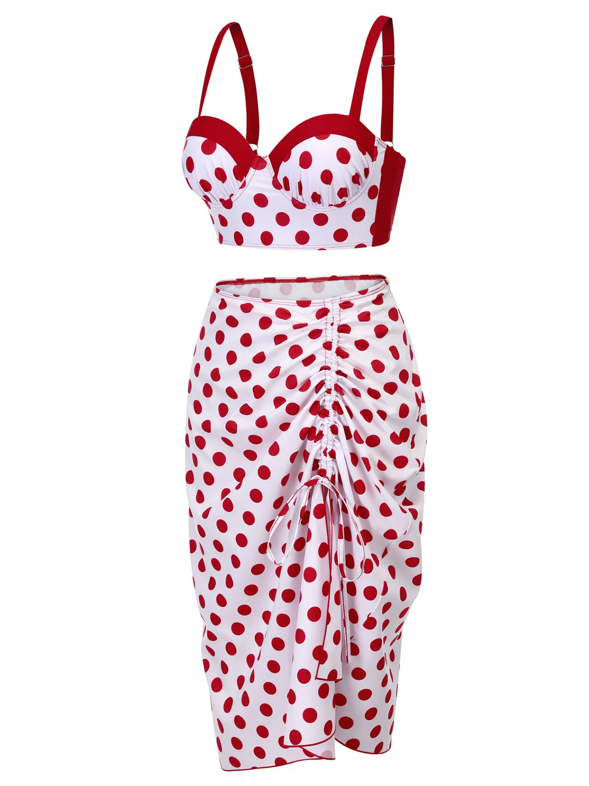 Red 1950s Polka Dot Pleated Swimsuit - Image 3