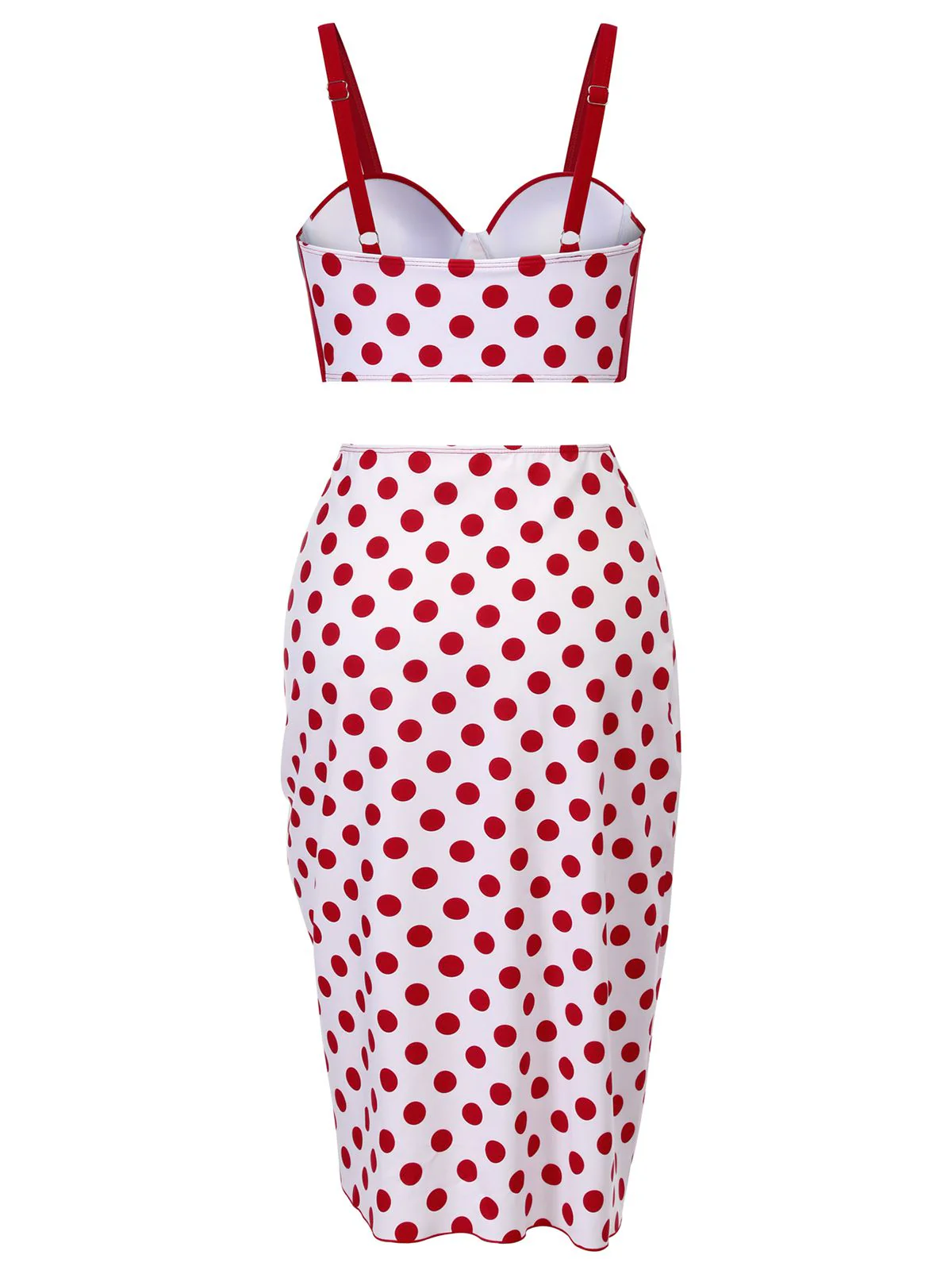 Red 1950s Polka Dot Pleated Swimsuit - Image 4