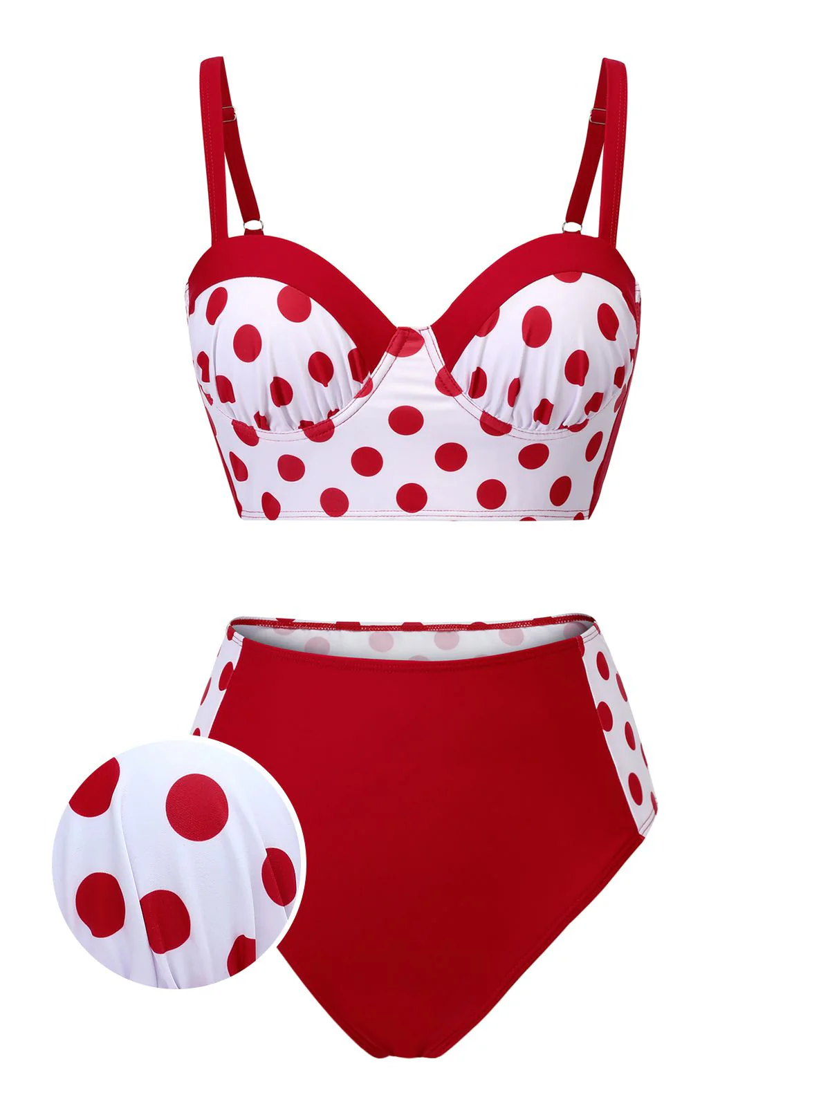 Red 1950s Polka Dot Pleated Swimsuit - Image 6