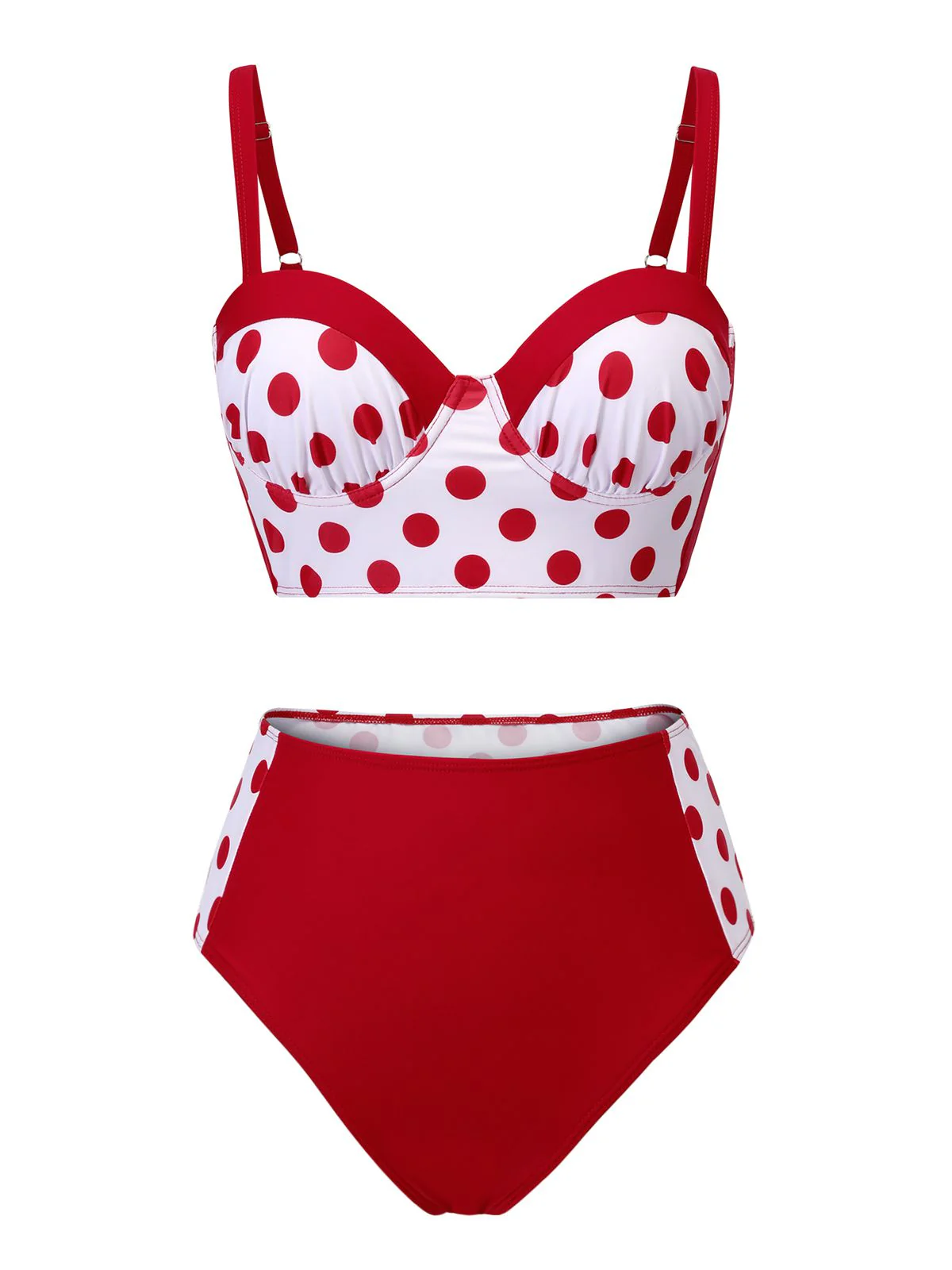 Red 1950s Polka Dot Pleated Swimsuit - Image 7