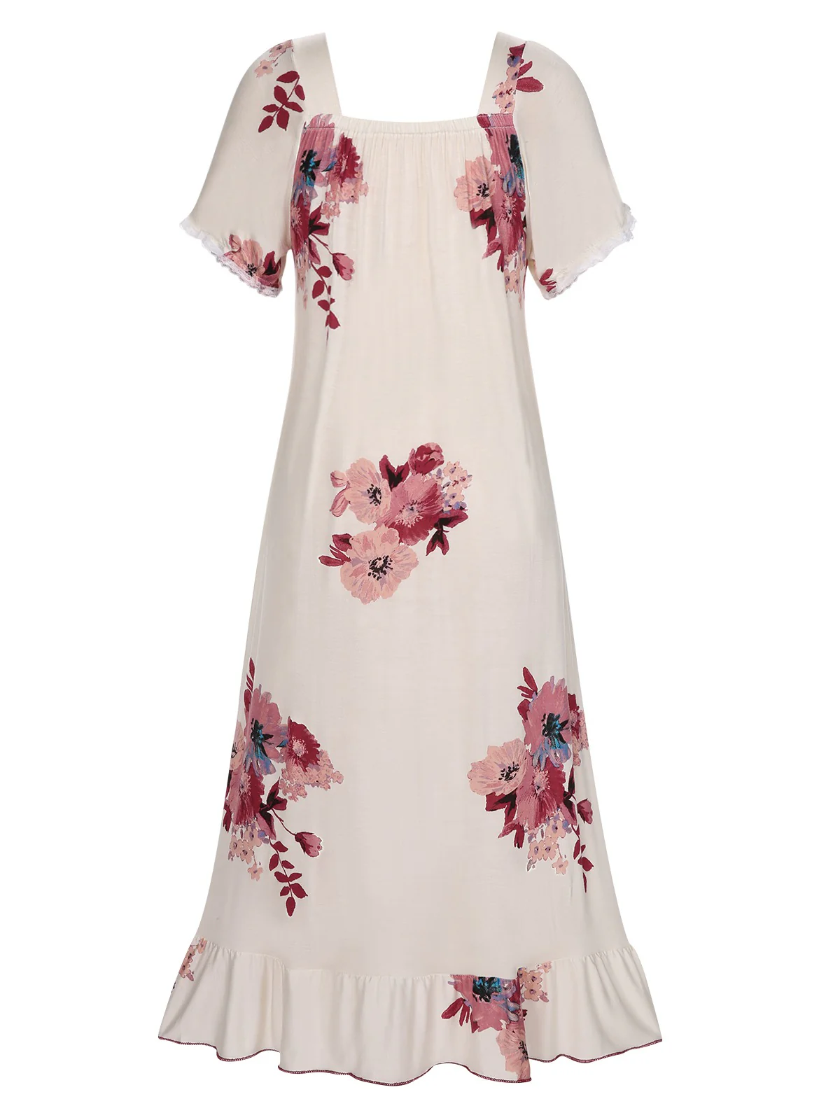 Beige 1930s Floral Square Collar Ruffles Puff Nightgowns - Image 3