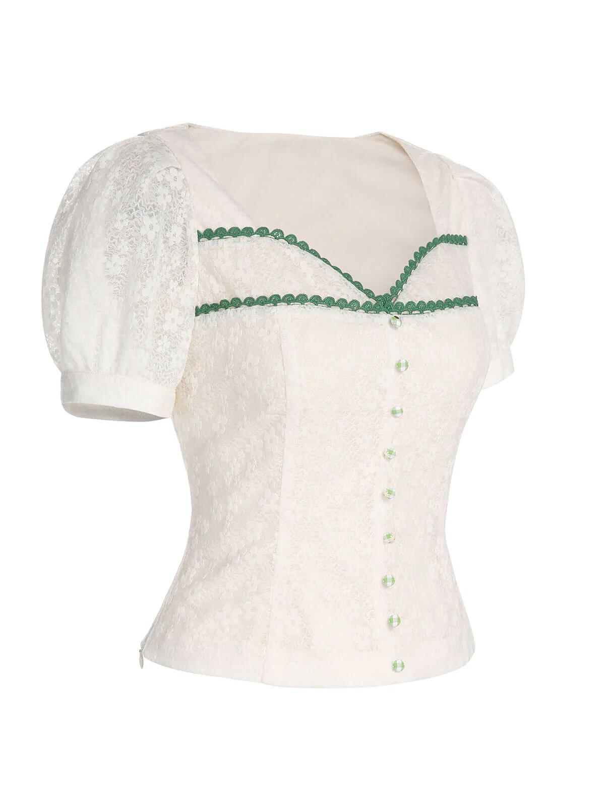 1950s Beige Lace Puff Sleeve Button Blouse - Image 3