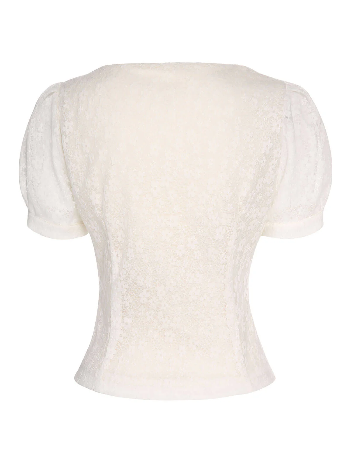 1950s Beige Lace Puff Sleeve Button Blouse - Image 4