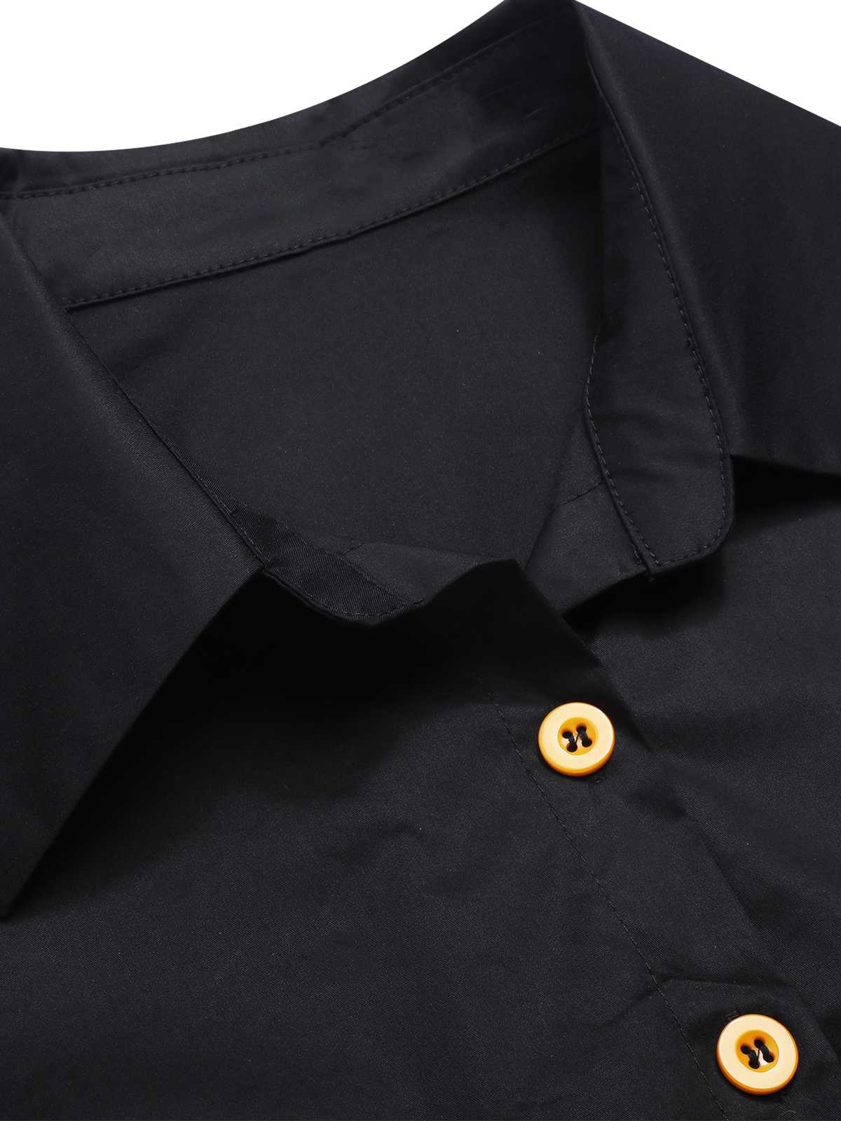 Black 1940s Halloween Lapel Pumpkin Belted Dress - Image 5