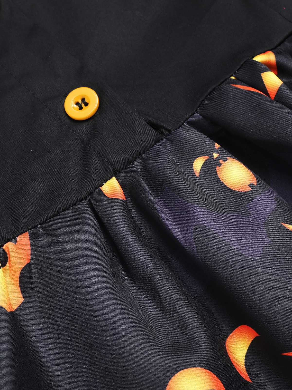 Black 1940s Halloween Lapel Pumpkin Belted Dress - Image 6