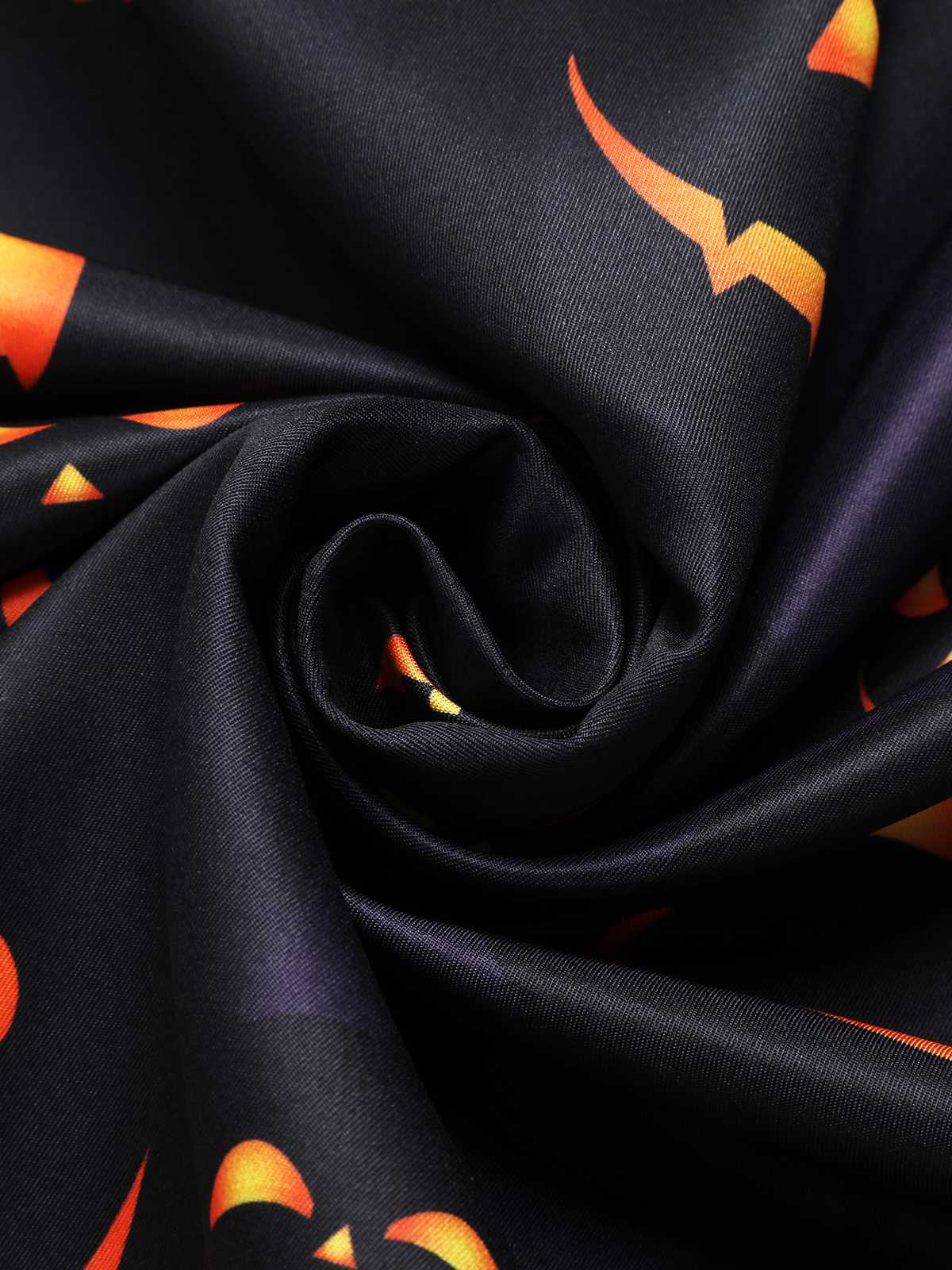 Black 1940s Halloween Lapel Pumpkin Belted Dress - Image 7