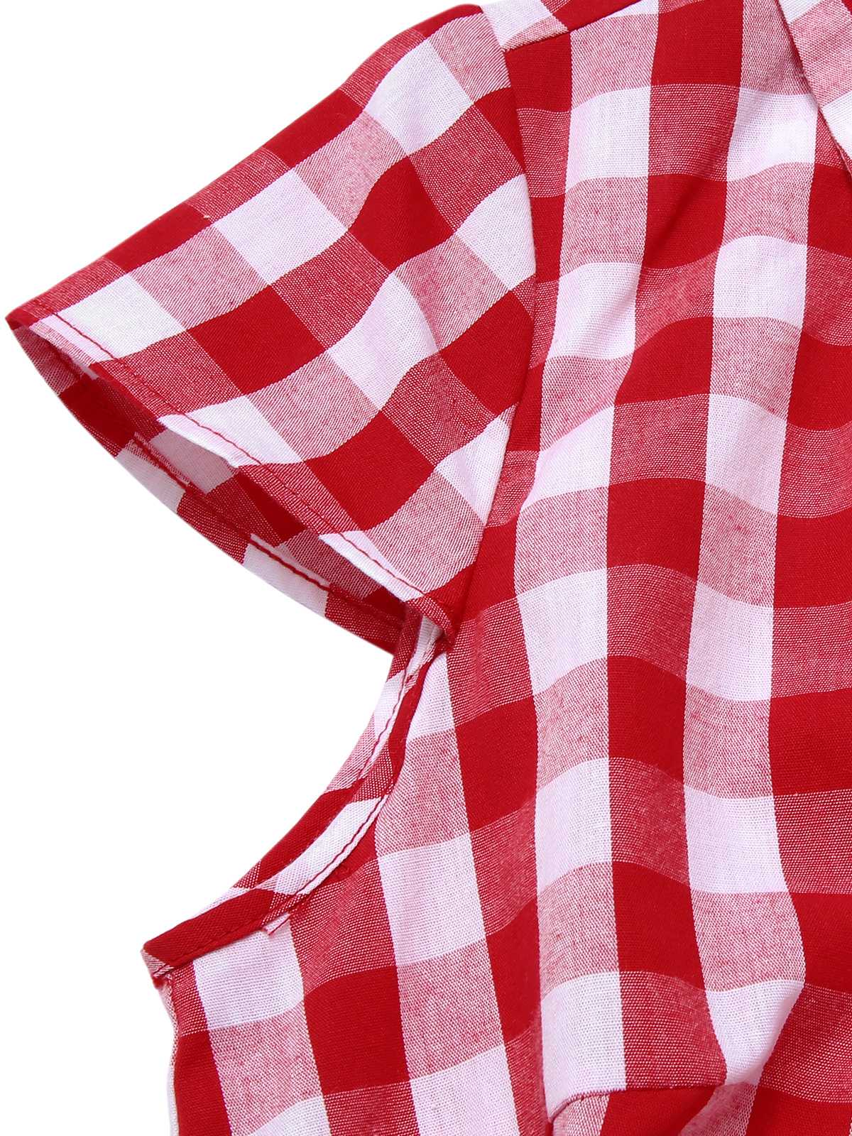 Red 1940s Lapel Plaids Belted Romper - Image 6