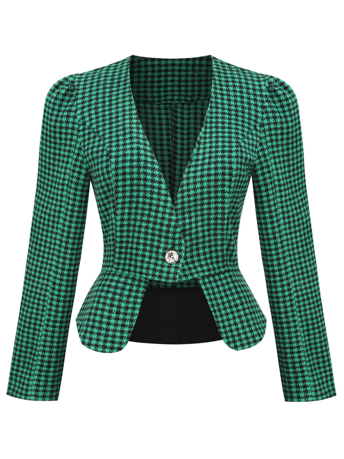 Black 1940s Retro Plaid Button Fitted Blazer - Image 5