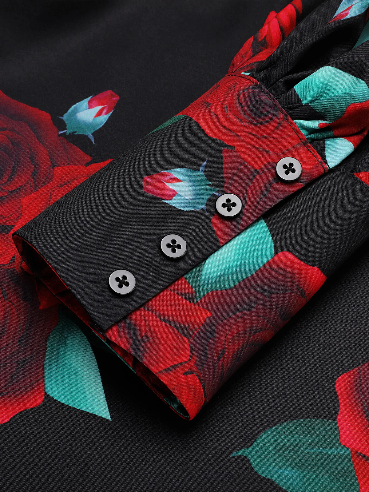 Black 1940s Rose Lantern Sleeve Lace-Up Dress - Image 5