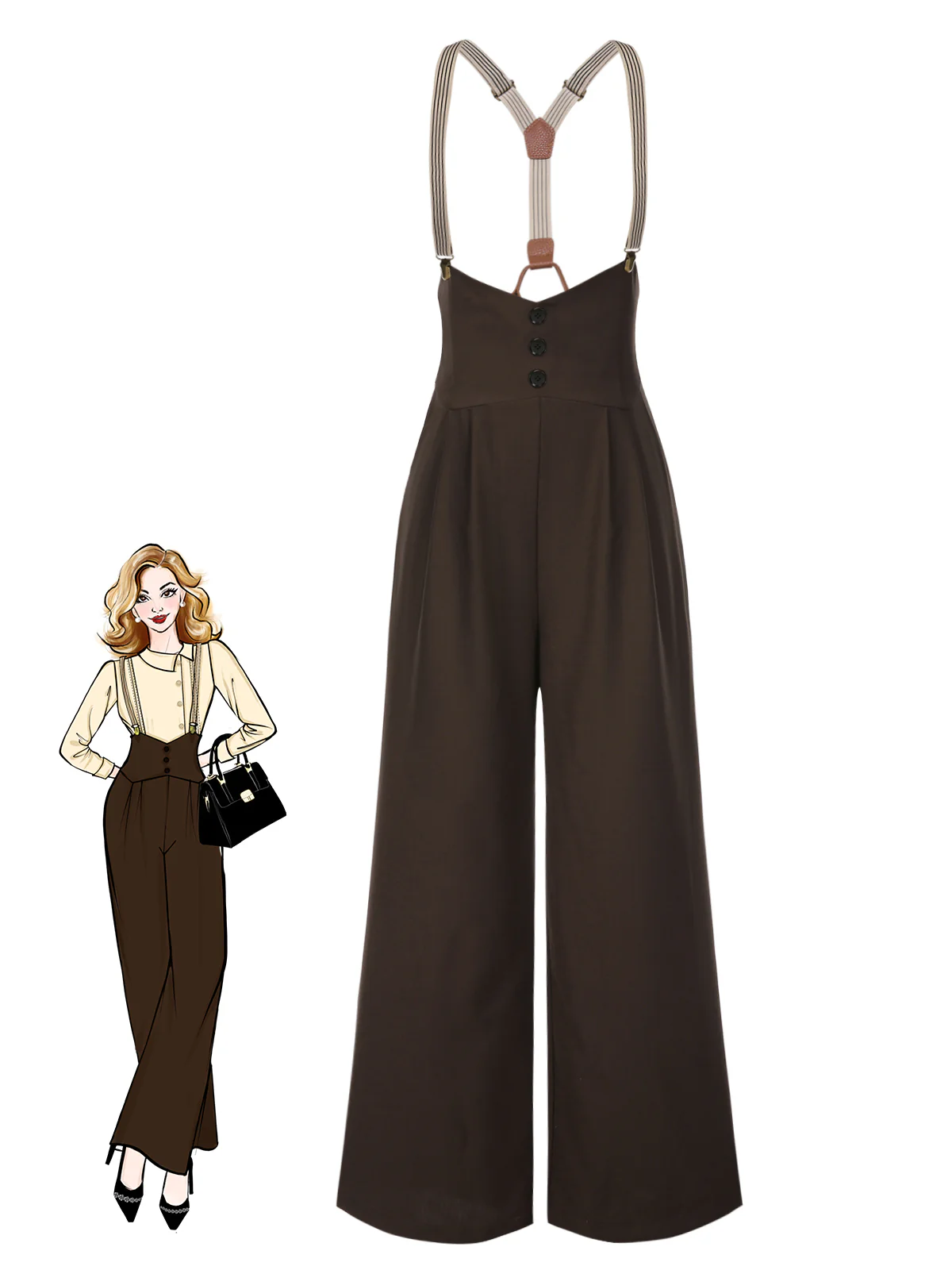 Dark Blue 1950s Button Suspender Pants - Image 3