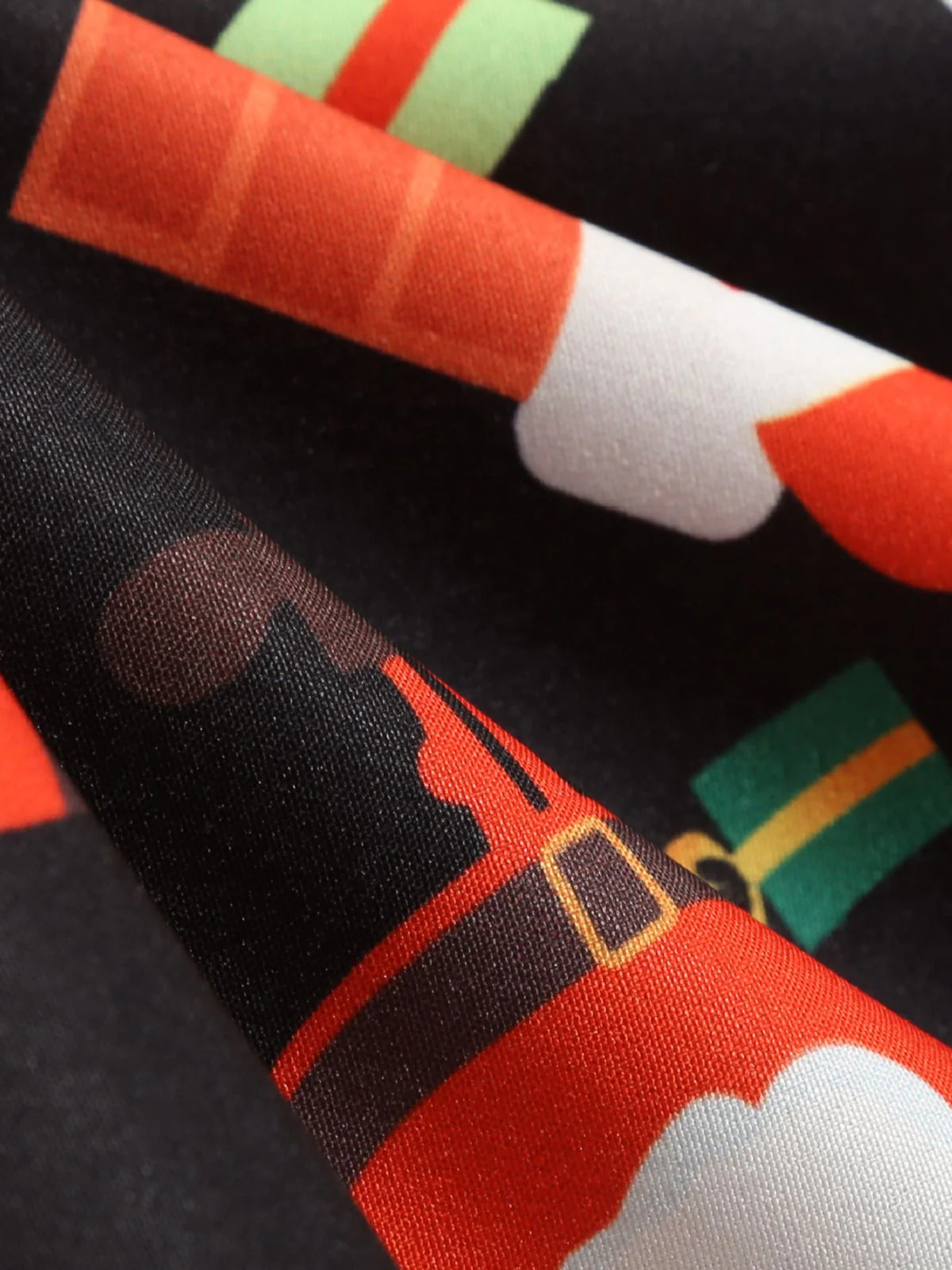 Black 1950s Christmas V-Neck Santa Claus Dress - Image 4