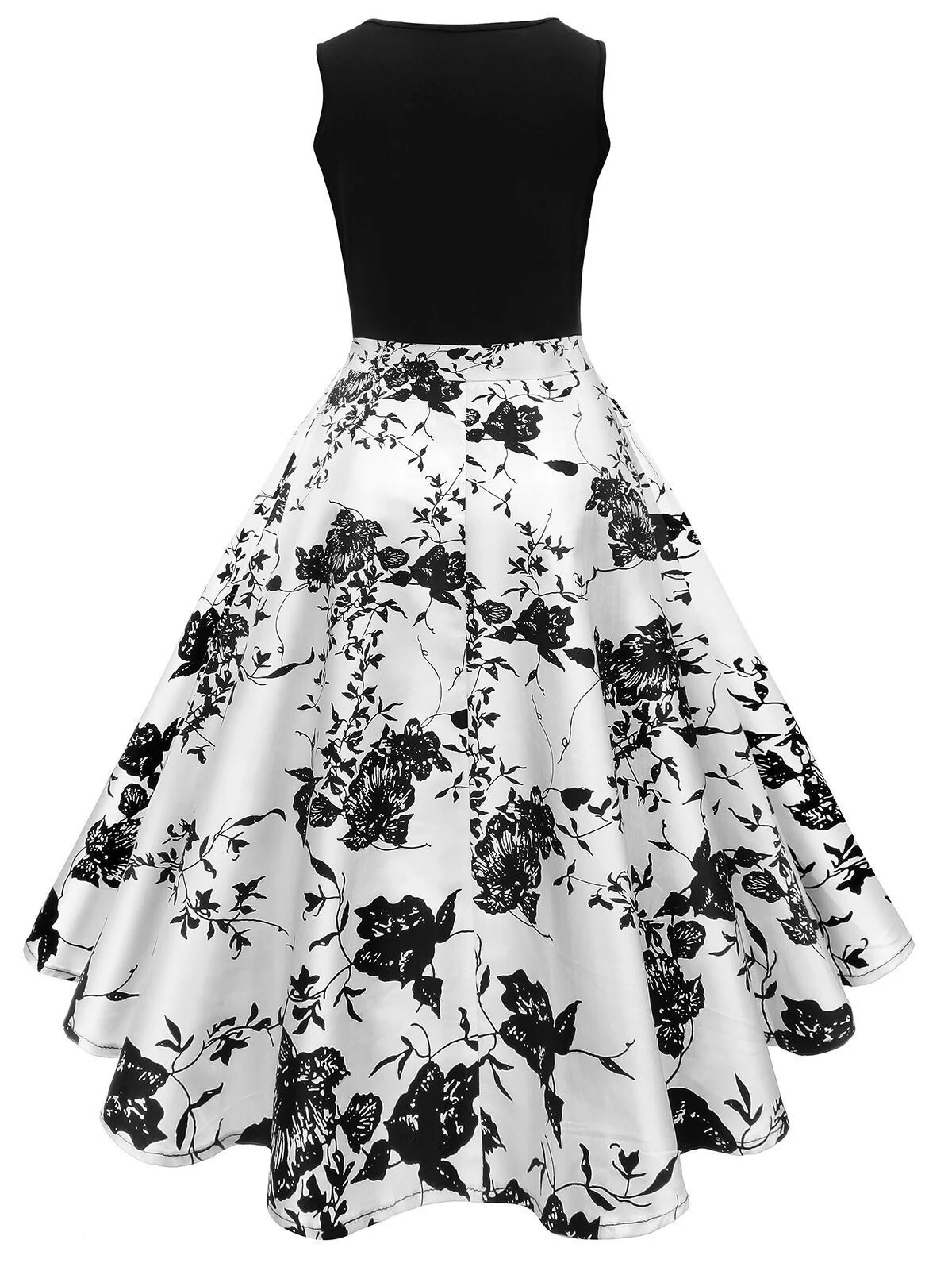 Black 1950s Floral Swing Dress - Image 3