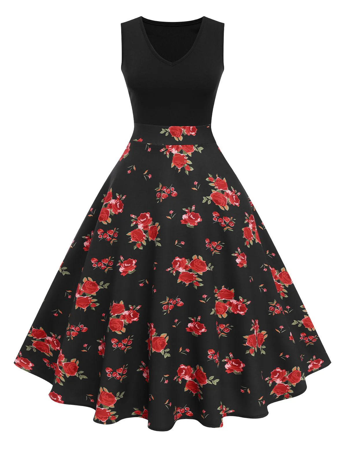 Black 1950s Floral Swing Dress - Image 6