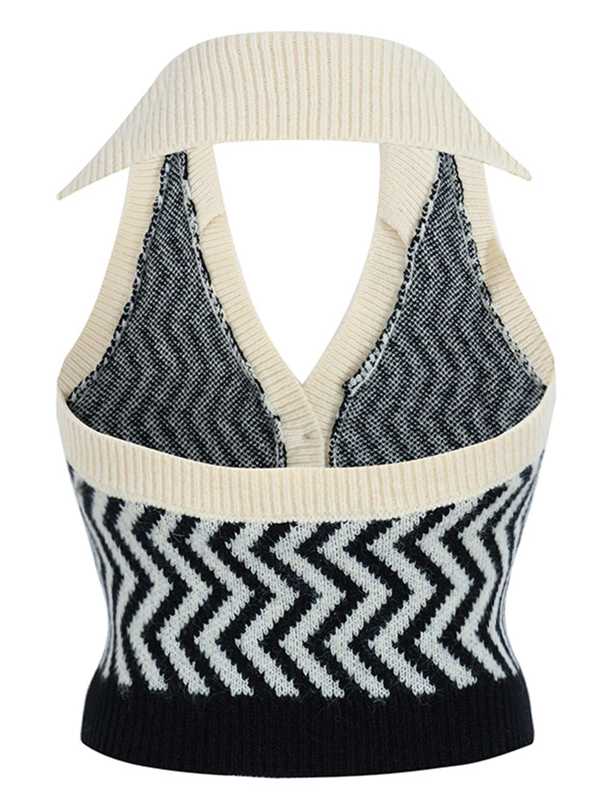 Black 1950s Knitting Stripes Halter Button Tops - Image 3